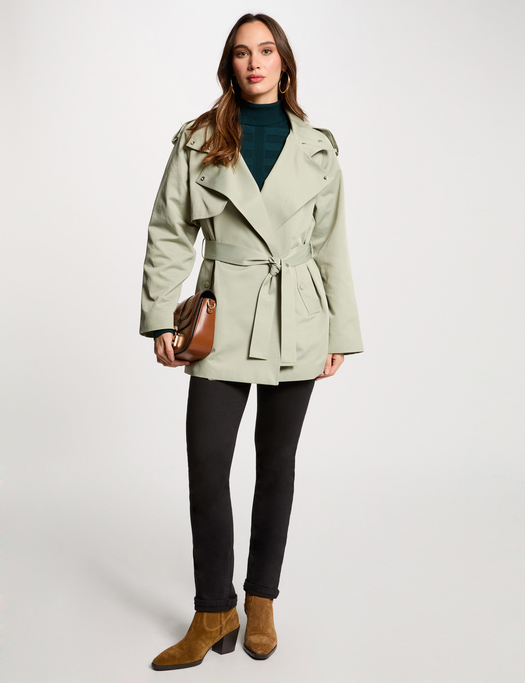 gabardina corta holgada verde claro mujer Gabardina corta holgada verde claro mujer