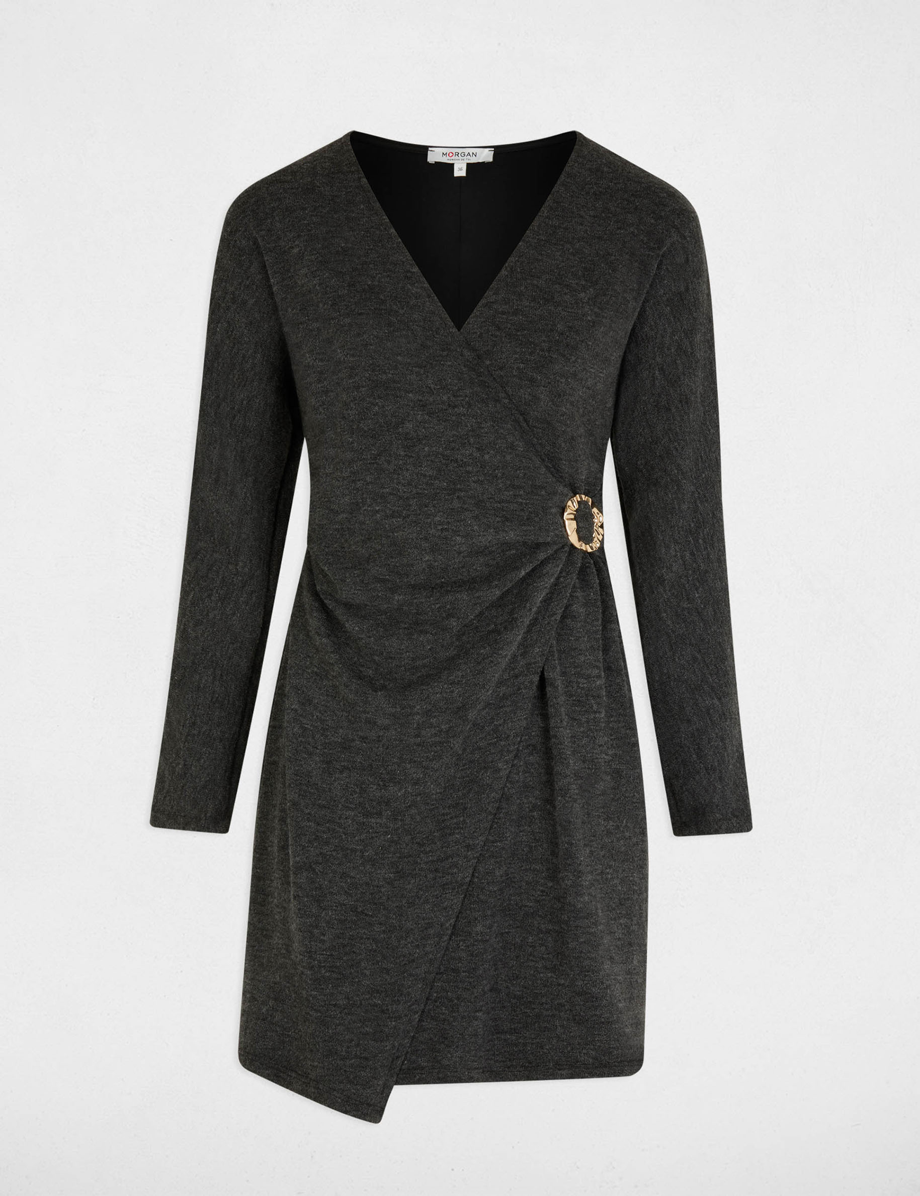 Vestido corto cruzado gris moyen mujer