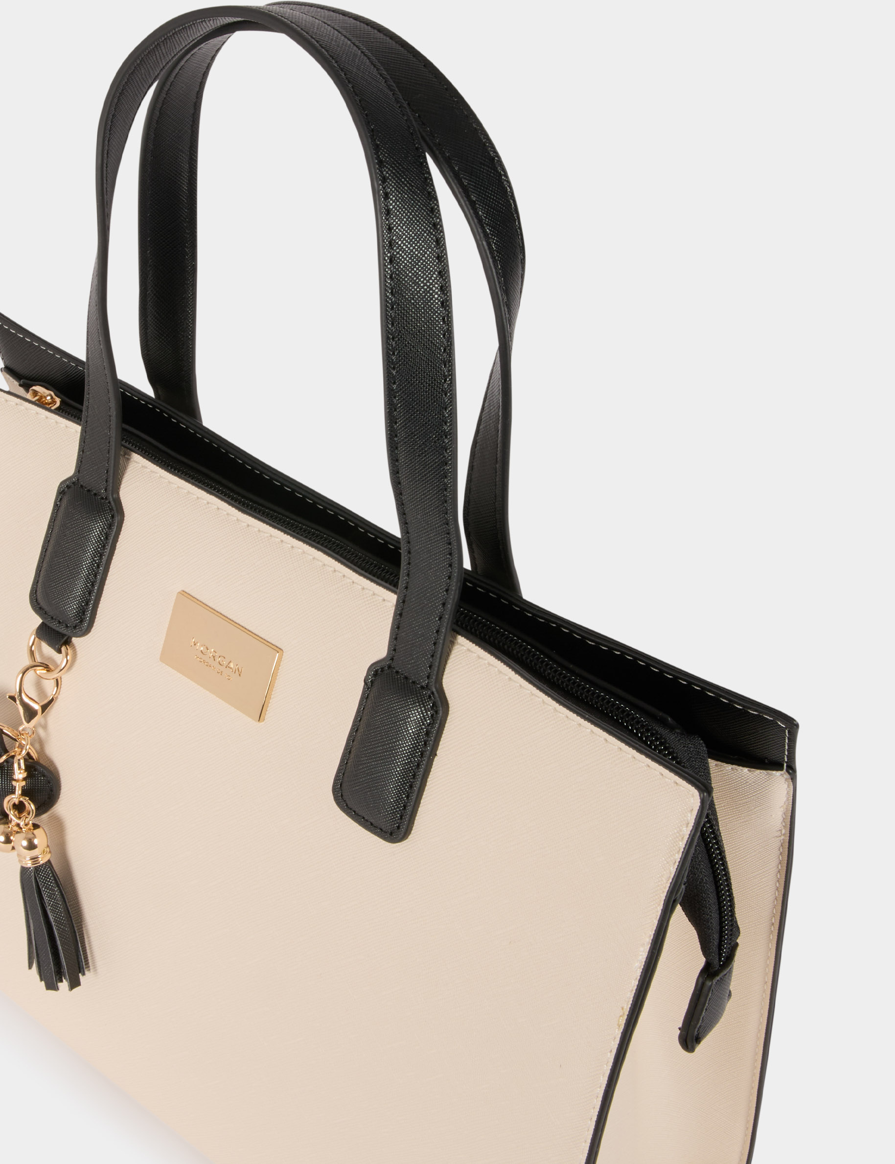 Bolso tote de piel sint&eacute;tica marfil mujer