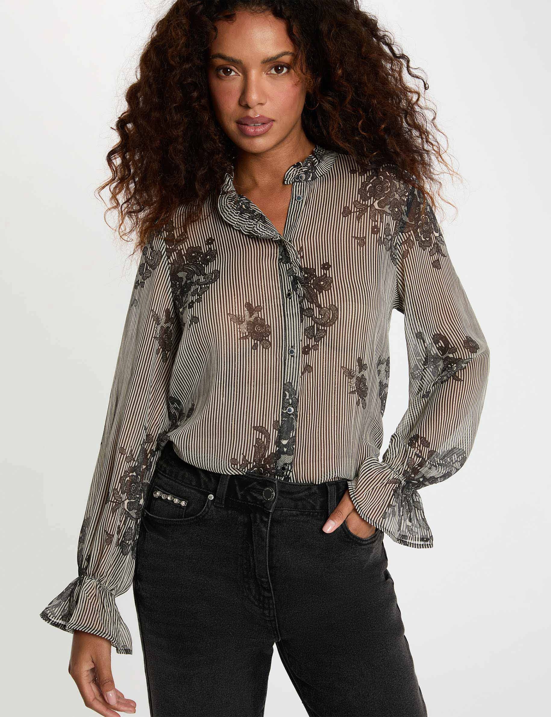 Camisa estampada cuello alto multicolor mujer