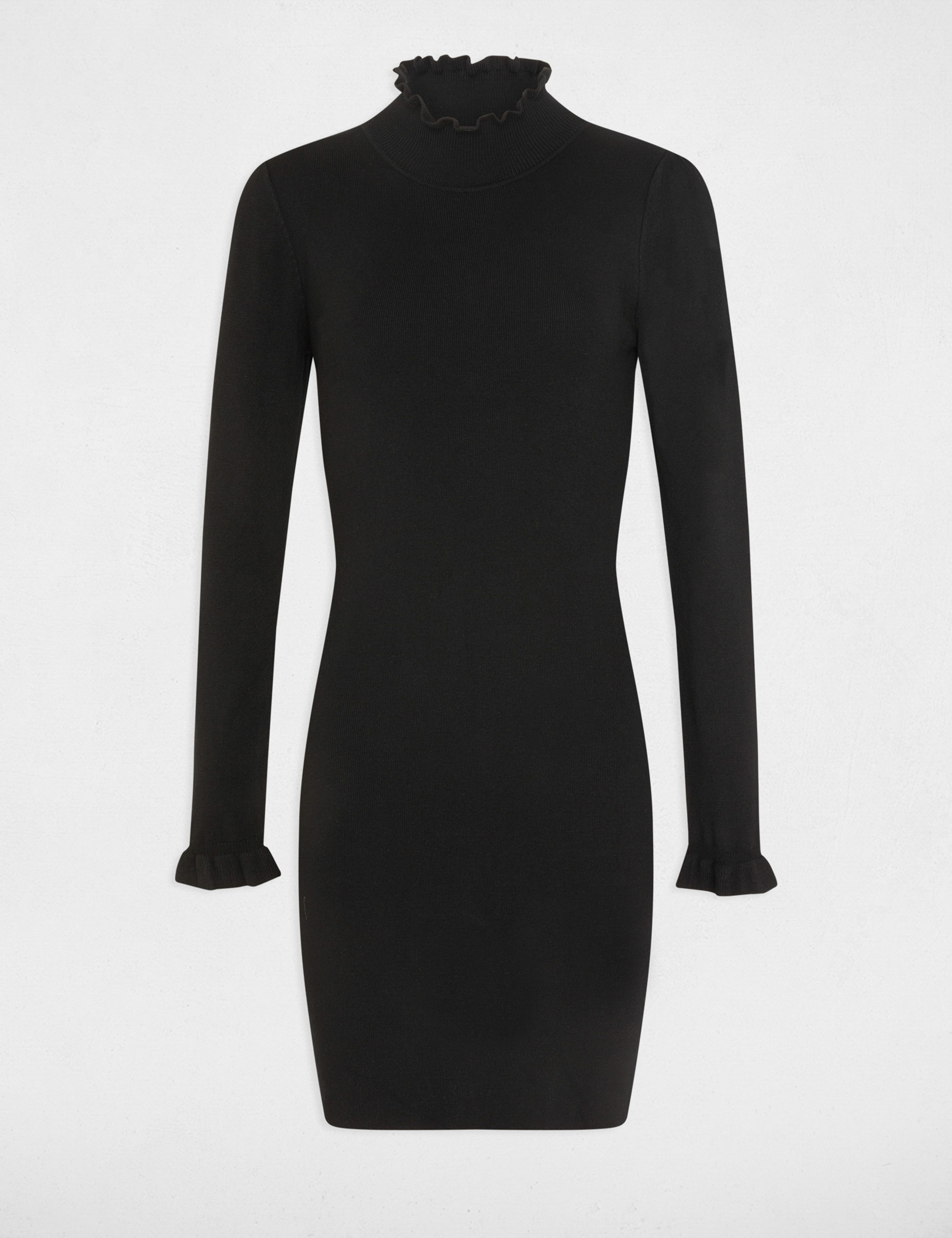 vestido de punto ajustado cuello alto negro mujer Vestido de punto ajustado cuello alto negro mujer