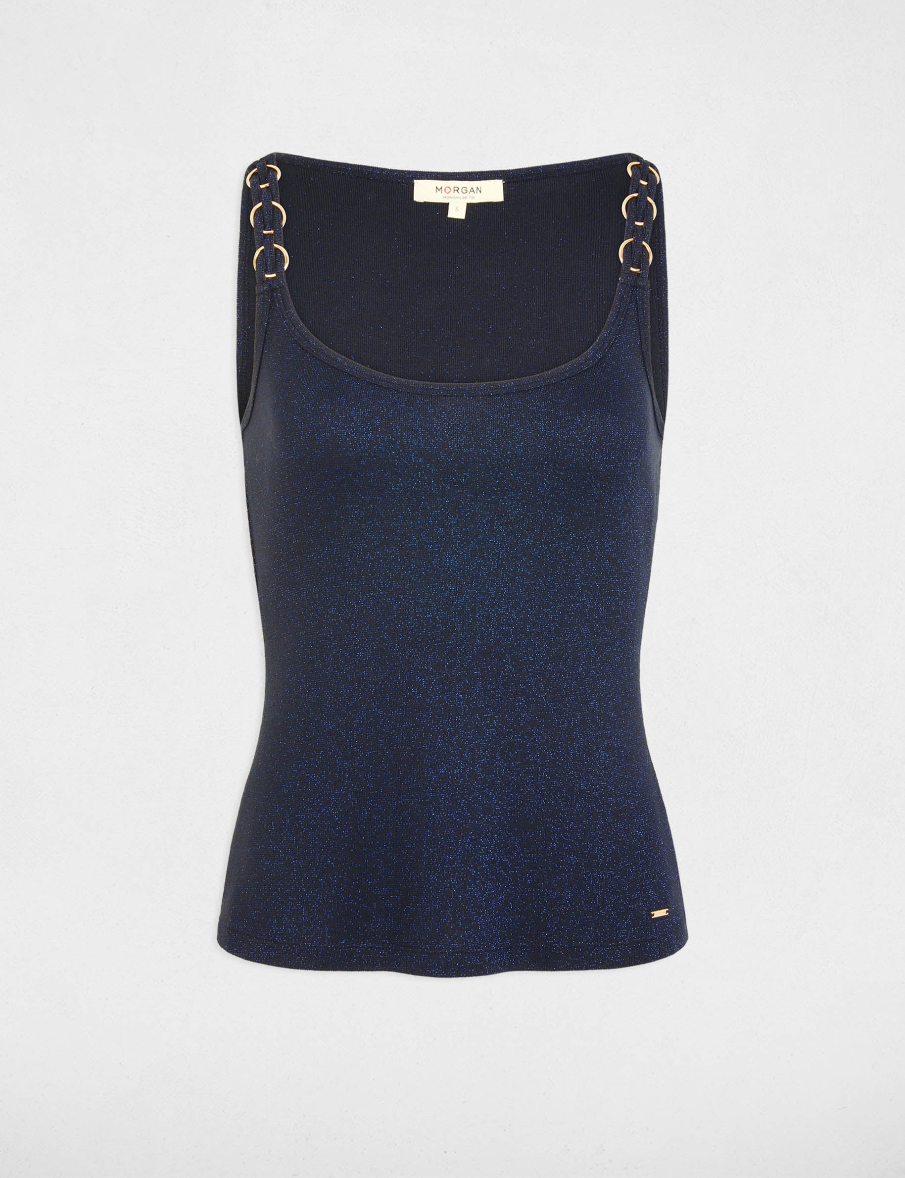 Camiseta ajustada cuello redondo azul marino mujer