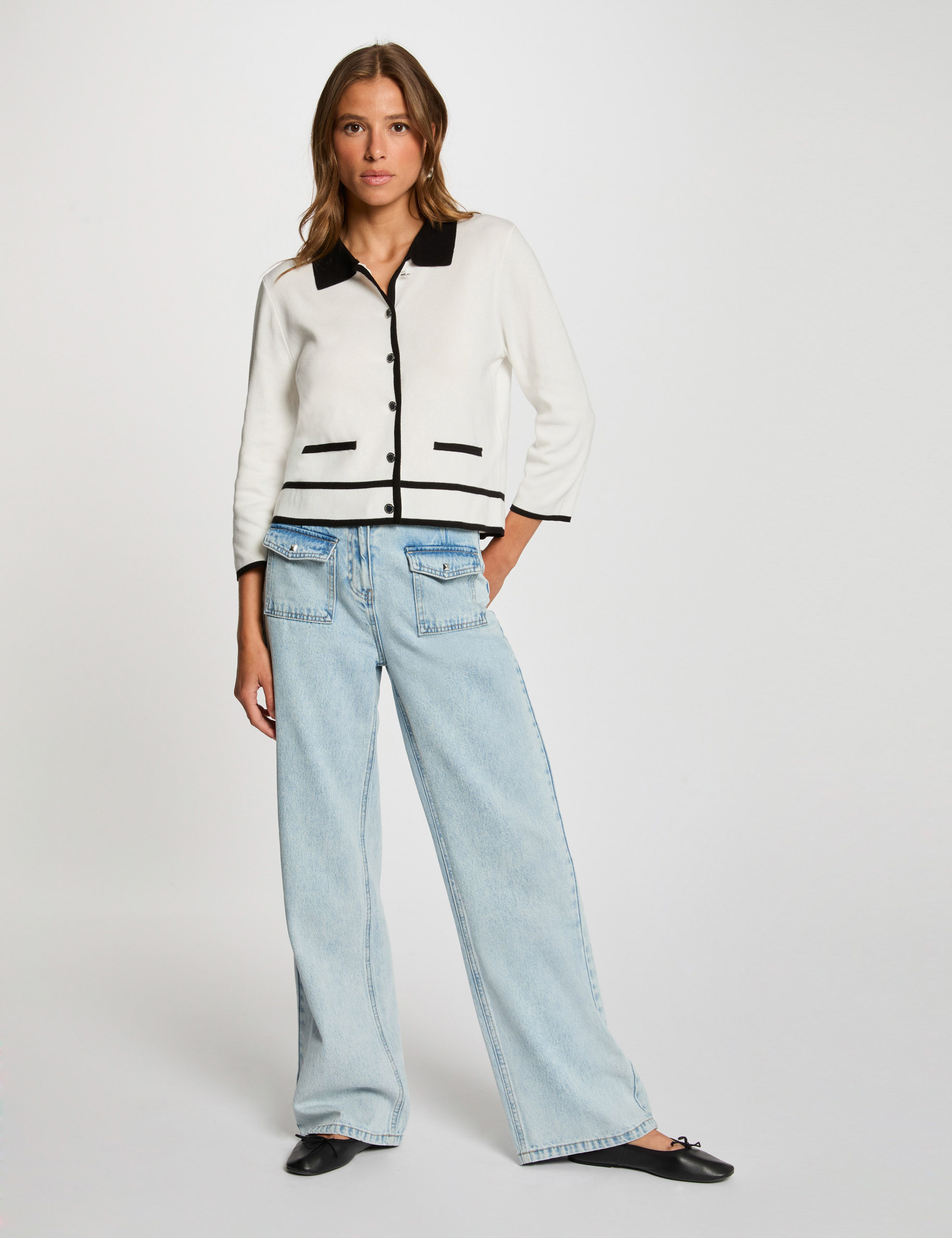 cardigan manga 34 blanco mujer Cárdigan manga 3/4 blanco mujer