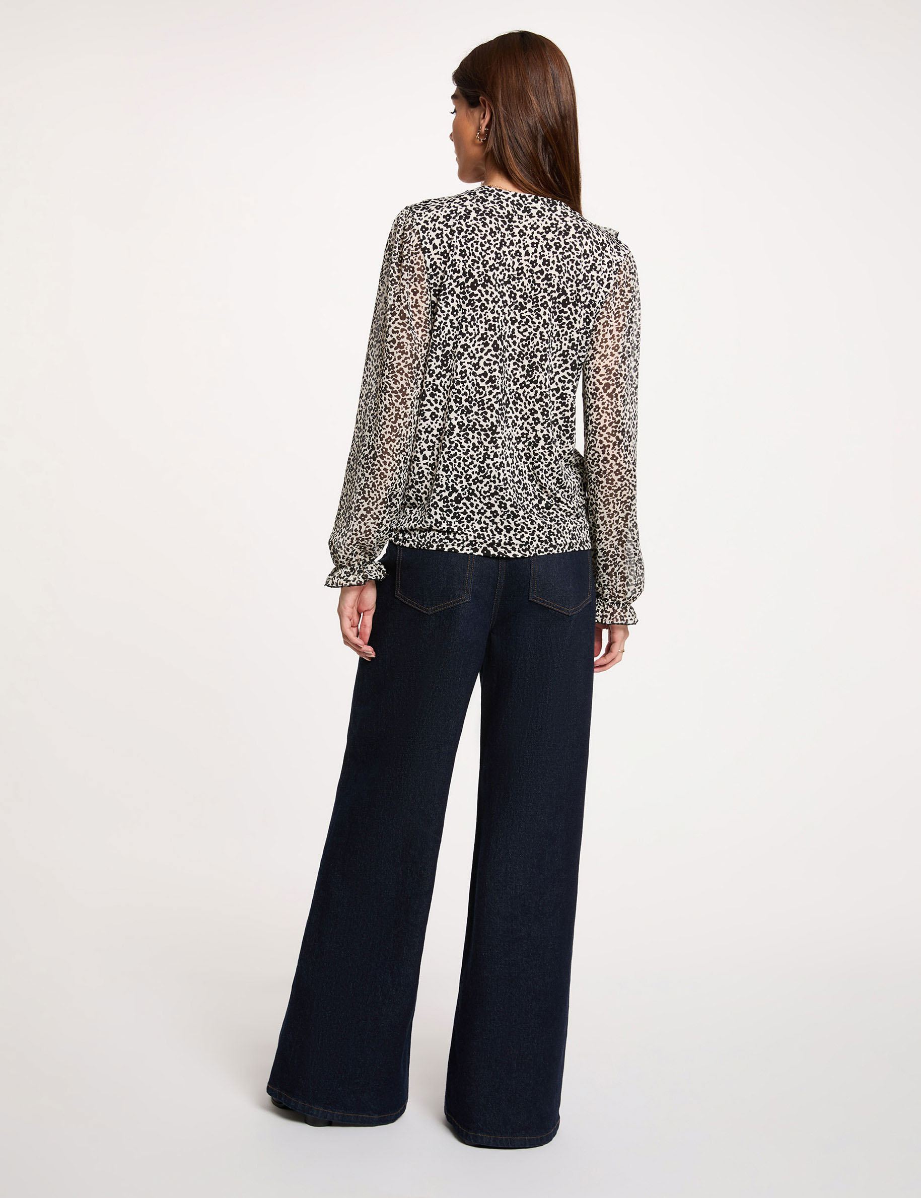 Blusa de gasa con cuello en v blanco mujer