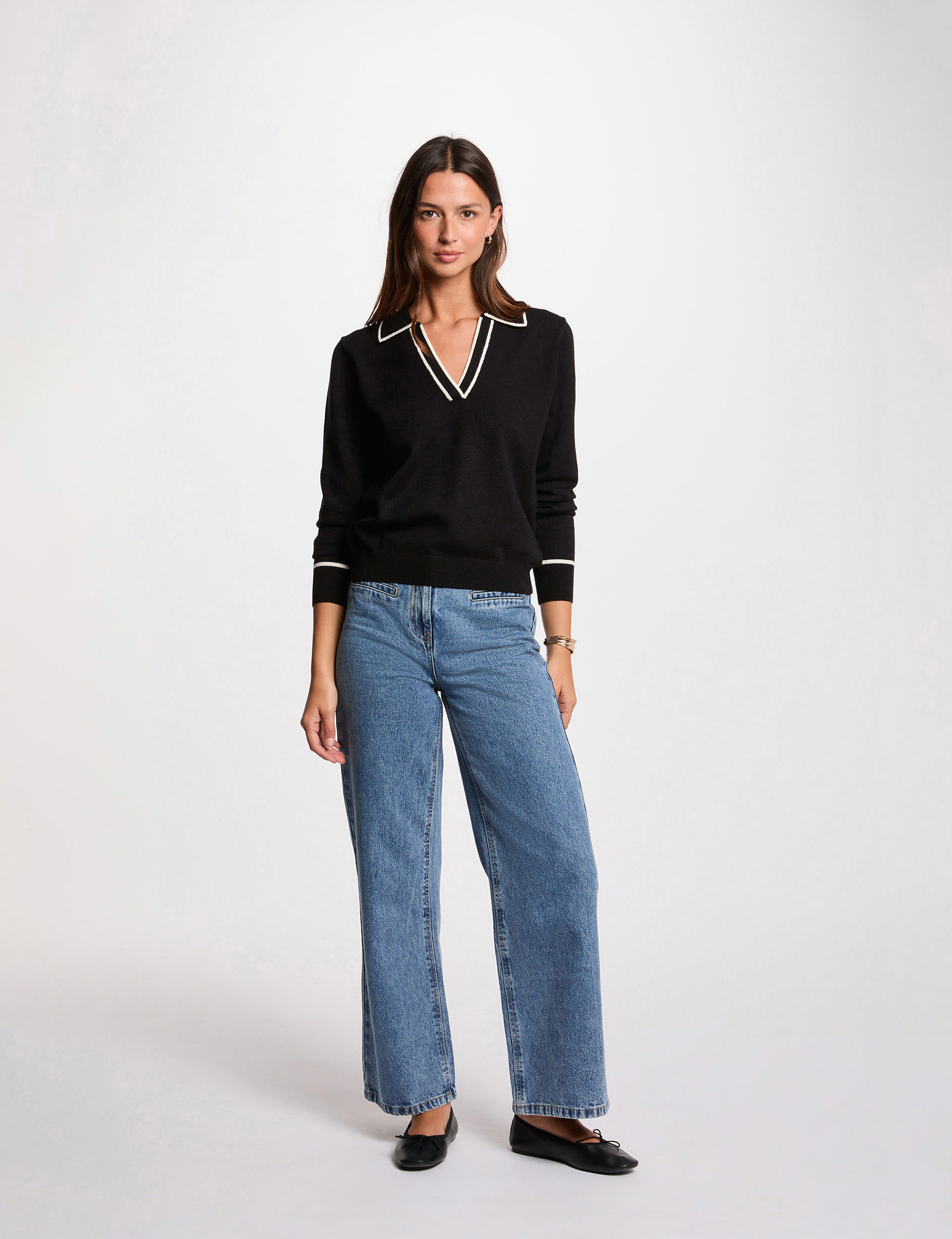 Jersey cuello polo negro mujer