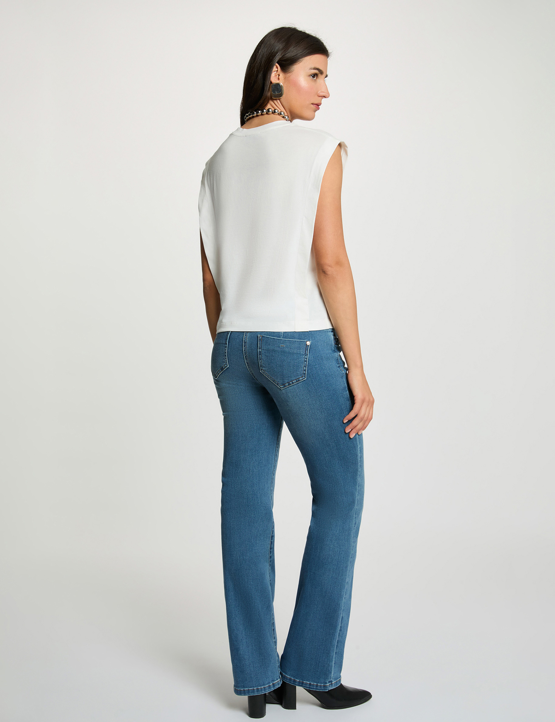 Camiseta recta cuello redondo blanco mujer