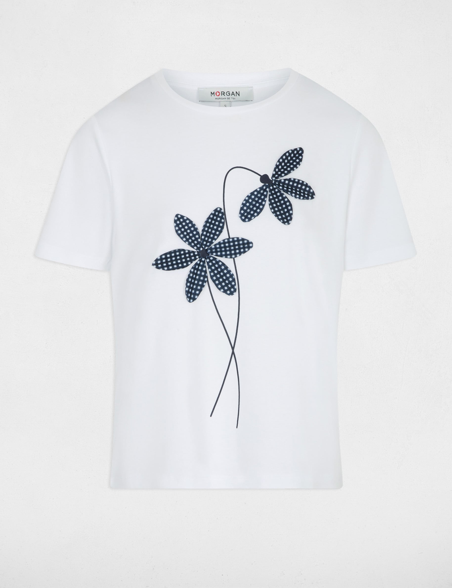 Camiseta estampada de flores blanco mujer