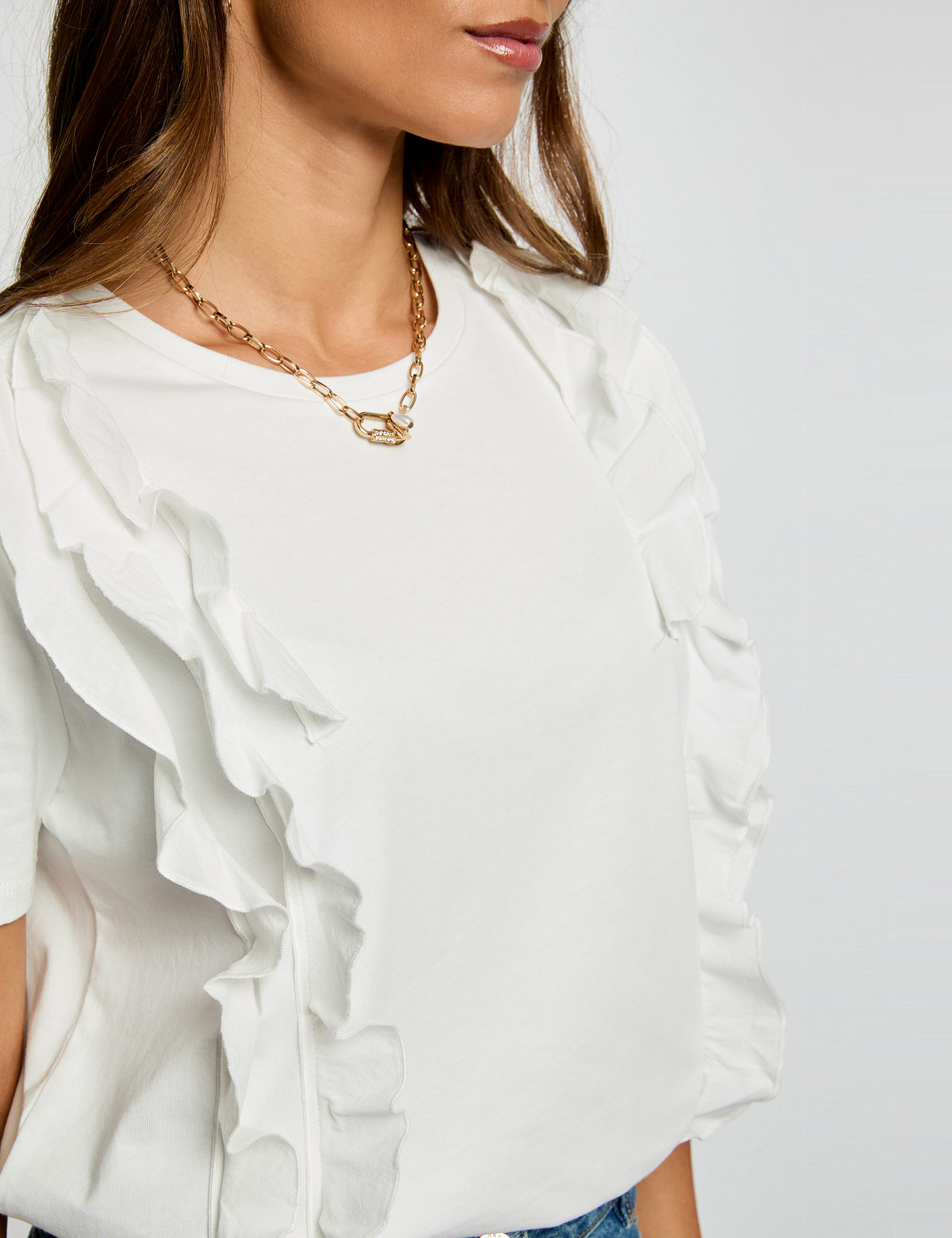 Camiseta con volantes blanco mujer