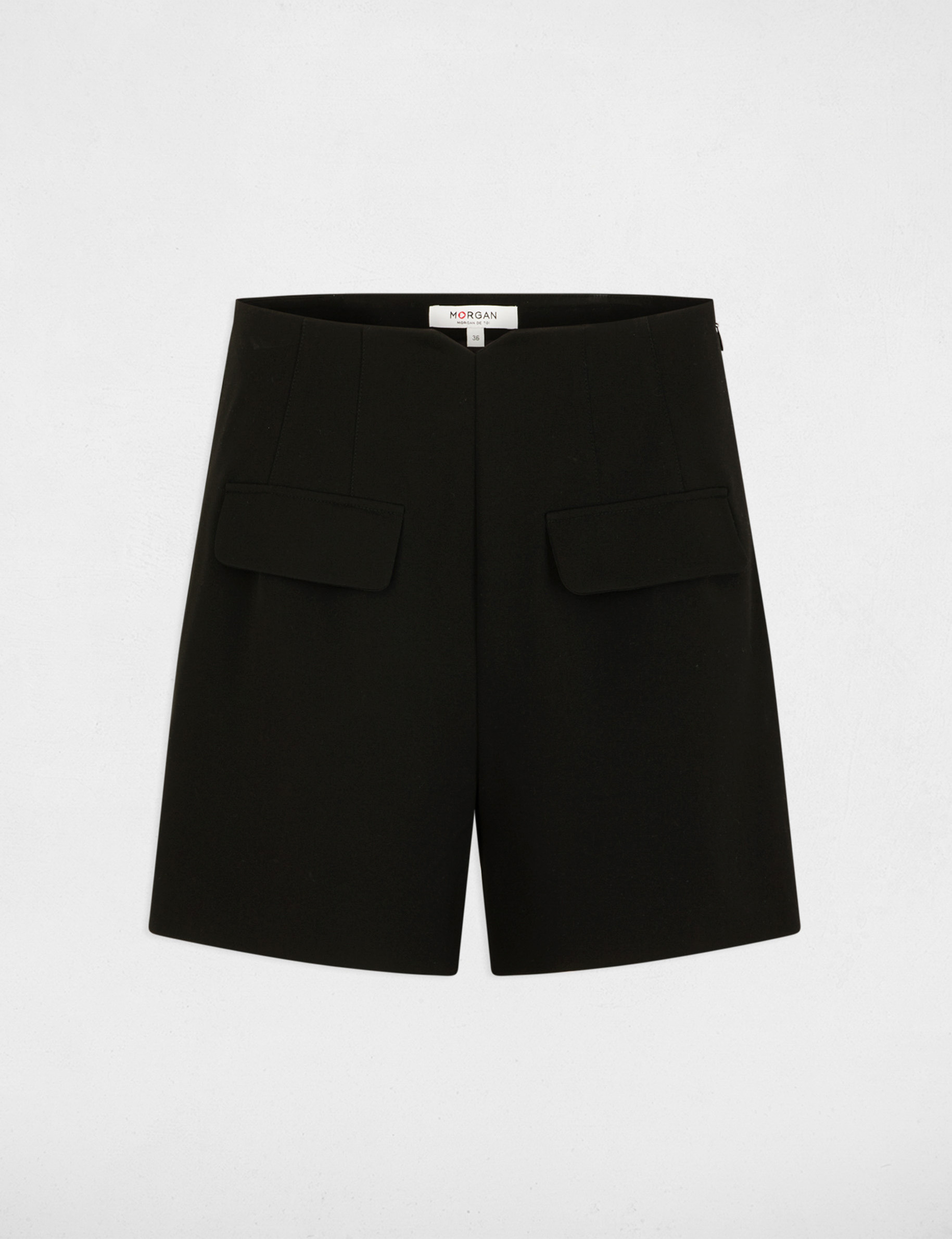Pantal&oacute;n corto de cintura alta negro mujer