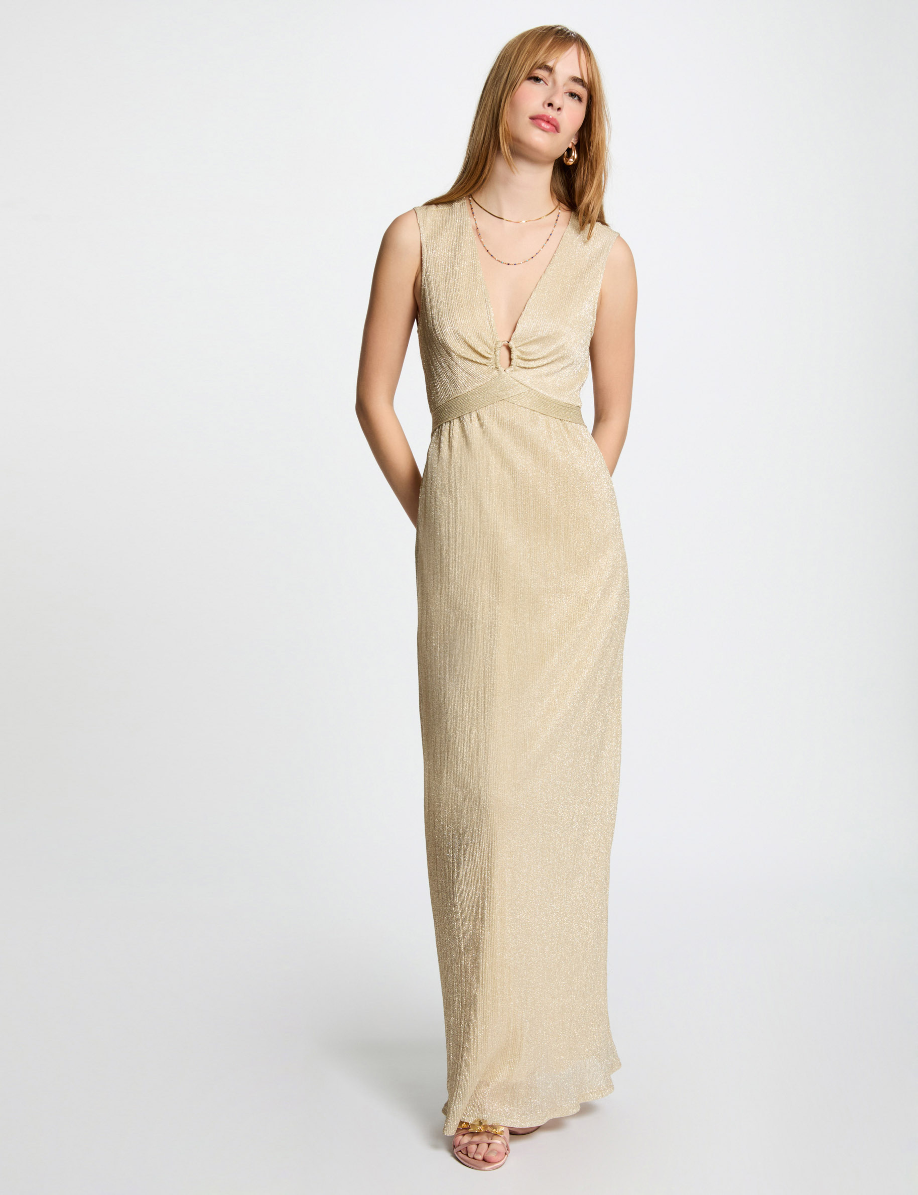 vestido largo recto amarillo oro mujer Vestido largo recto amarillo oro mujer