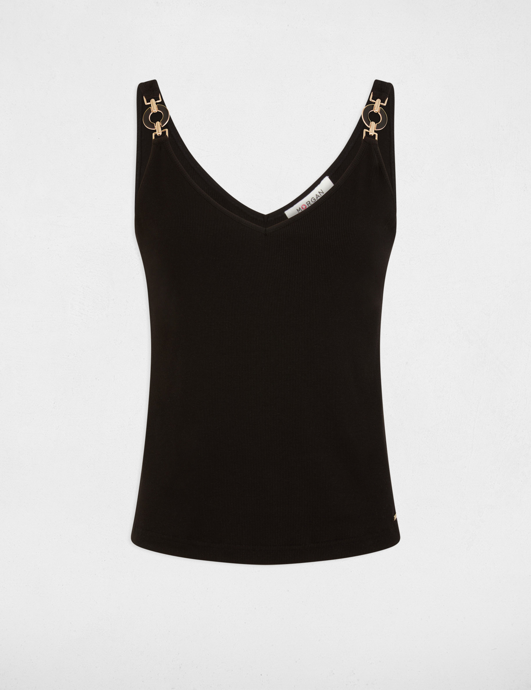 Camiseta ajustada cuello v negro mujer