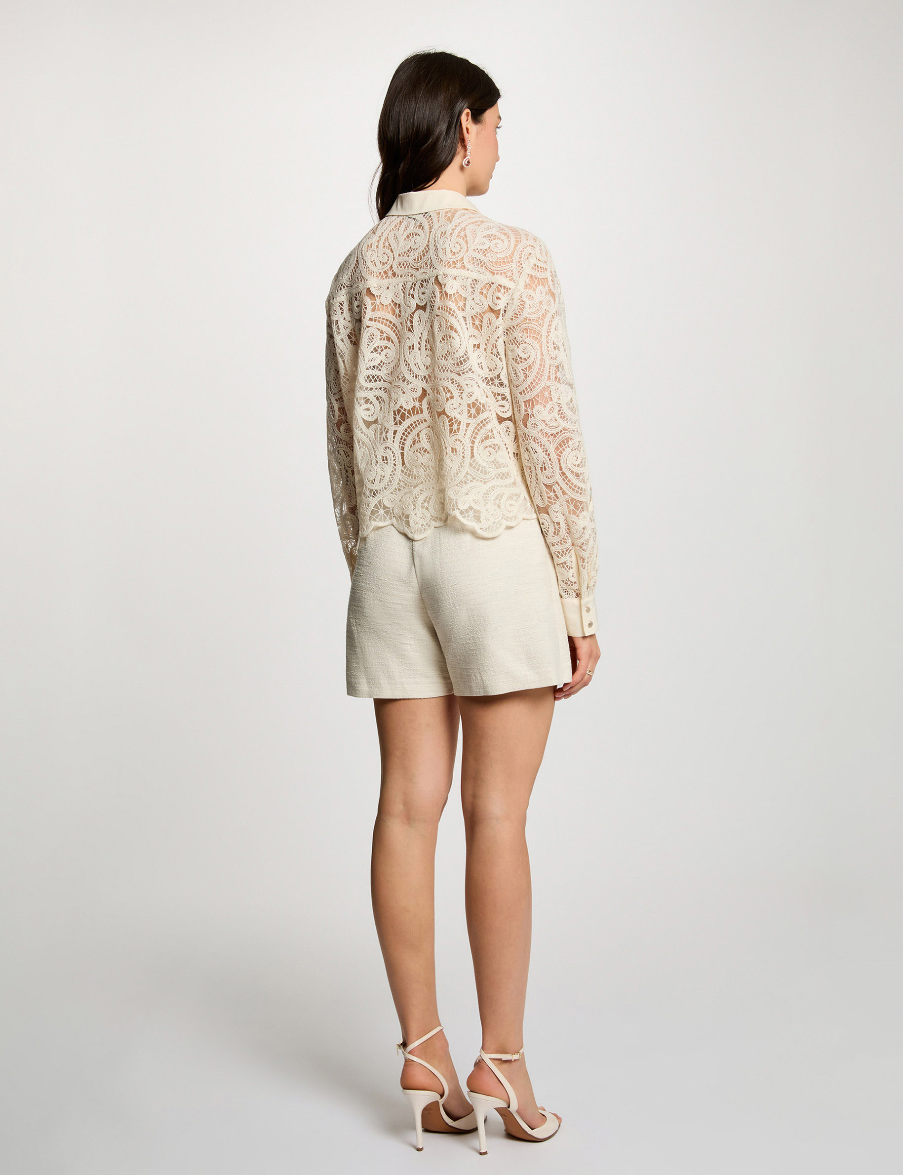 Falda-pantal&oacute;n de tweed ajustada arena mujer