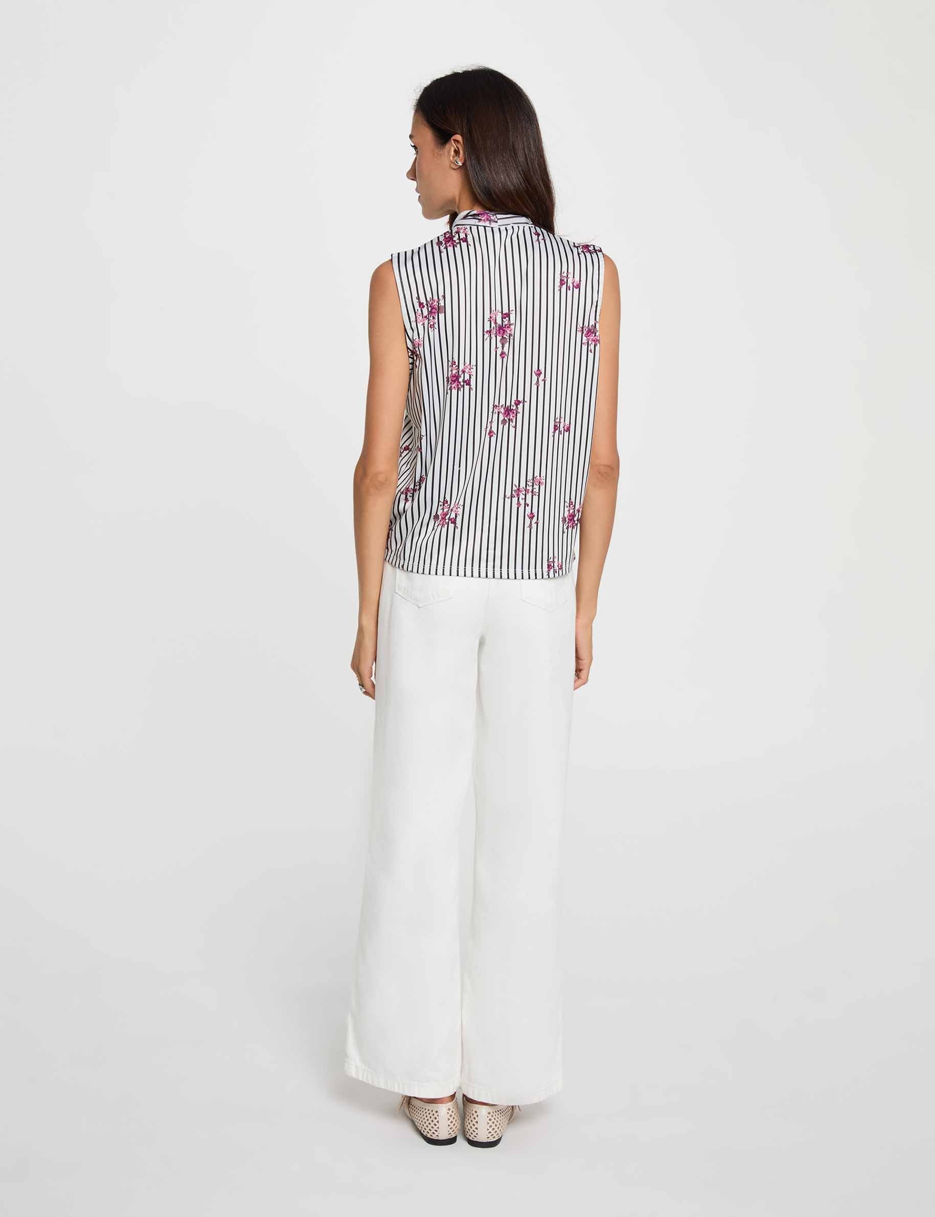 Camiseta con cuello lazada multicolor mujer