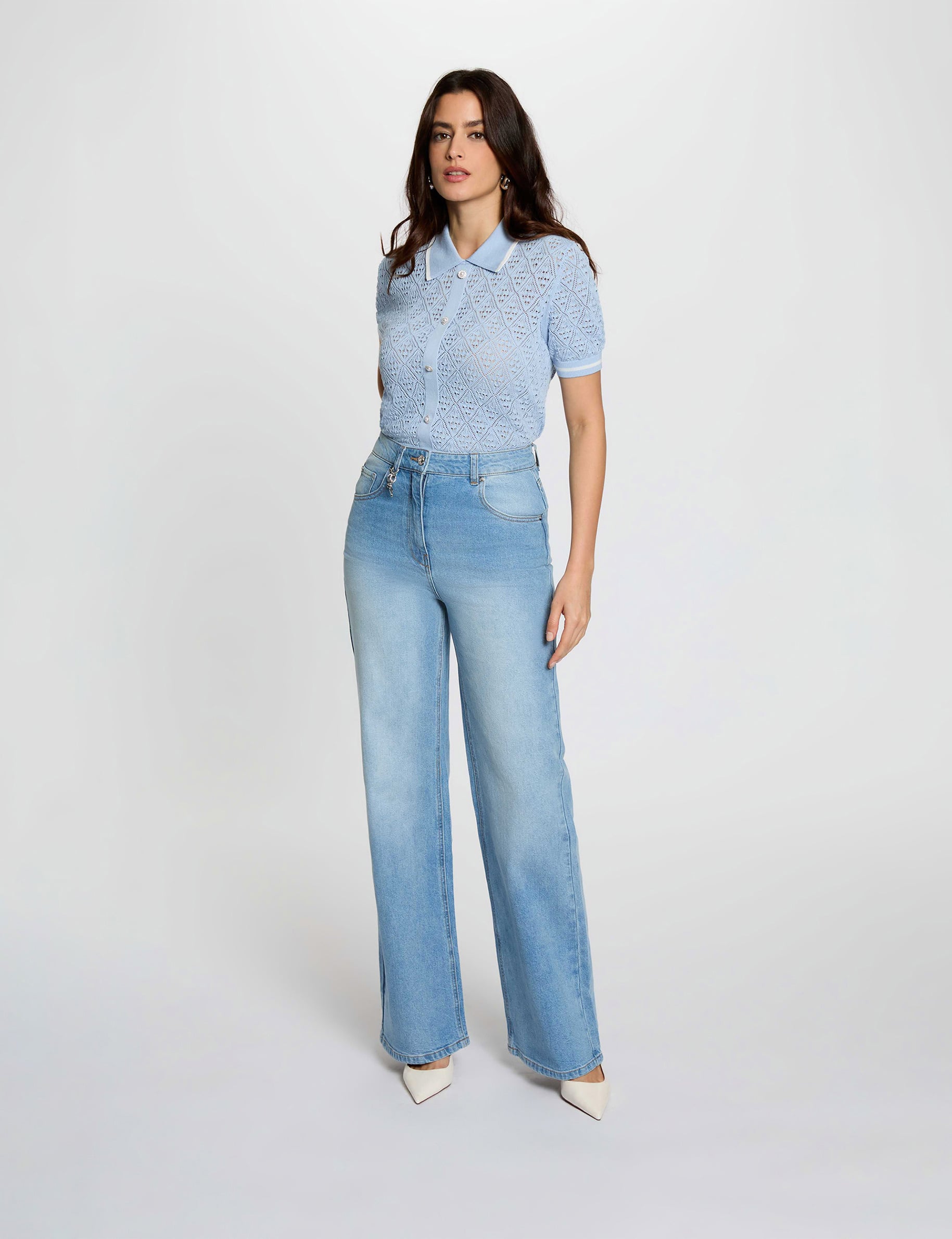 Chaleco ajustado con solapa azul cielo mujer