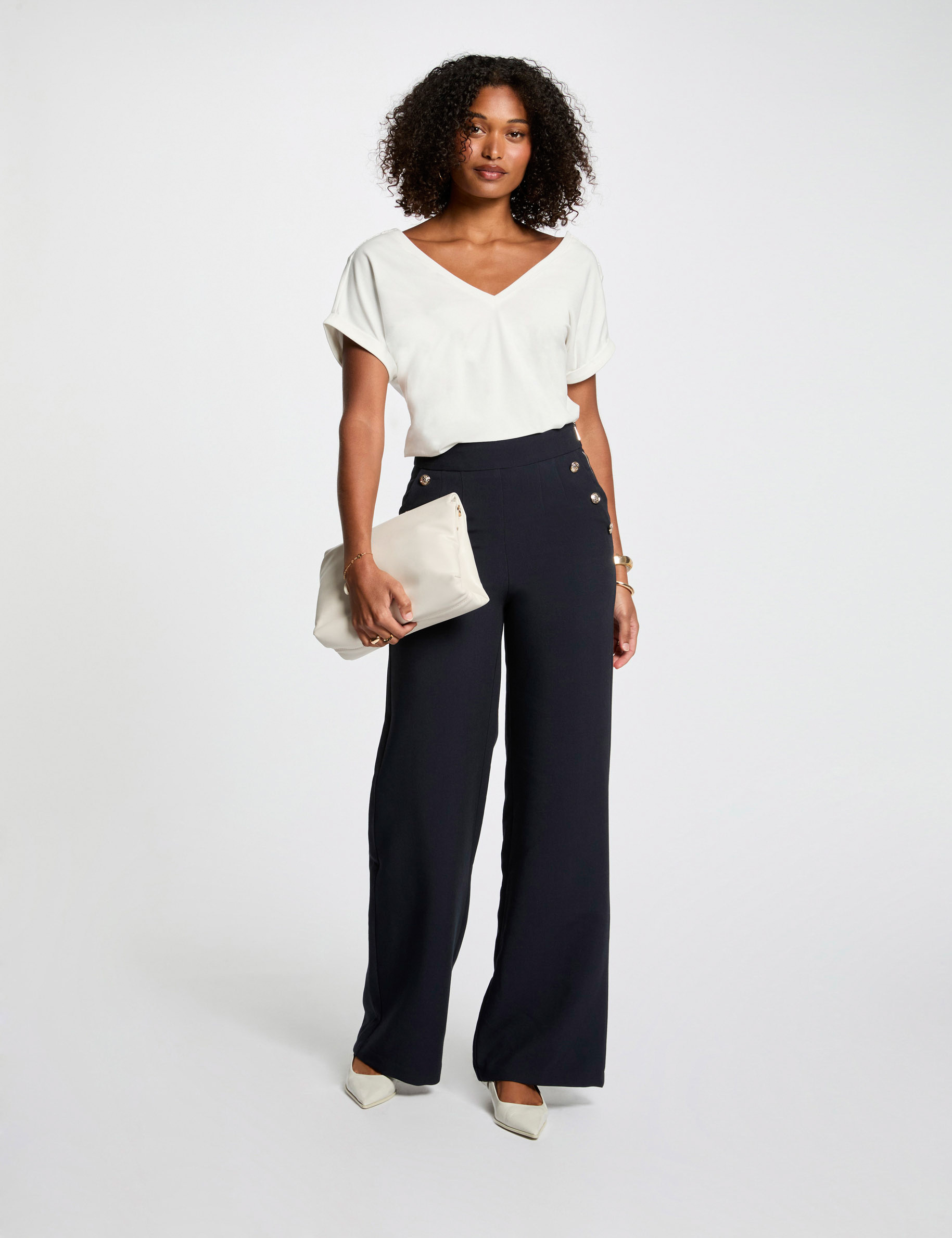 pantalon pernera ancha azul marino mujer Pantalón pernera ancha azul marino mujer