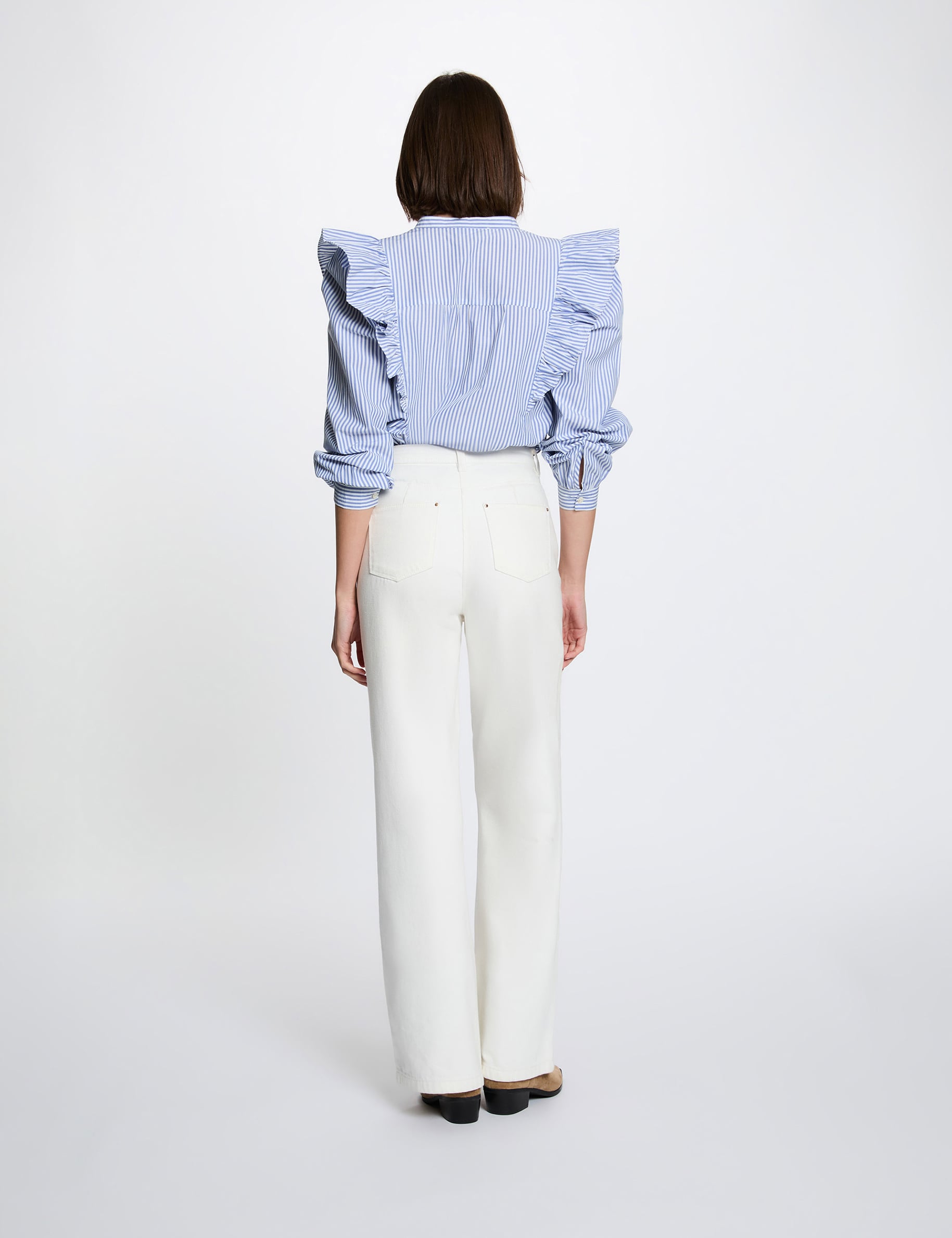 Camisa de rayas con cuello mao azul cielo mujer