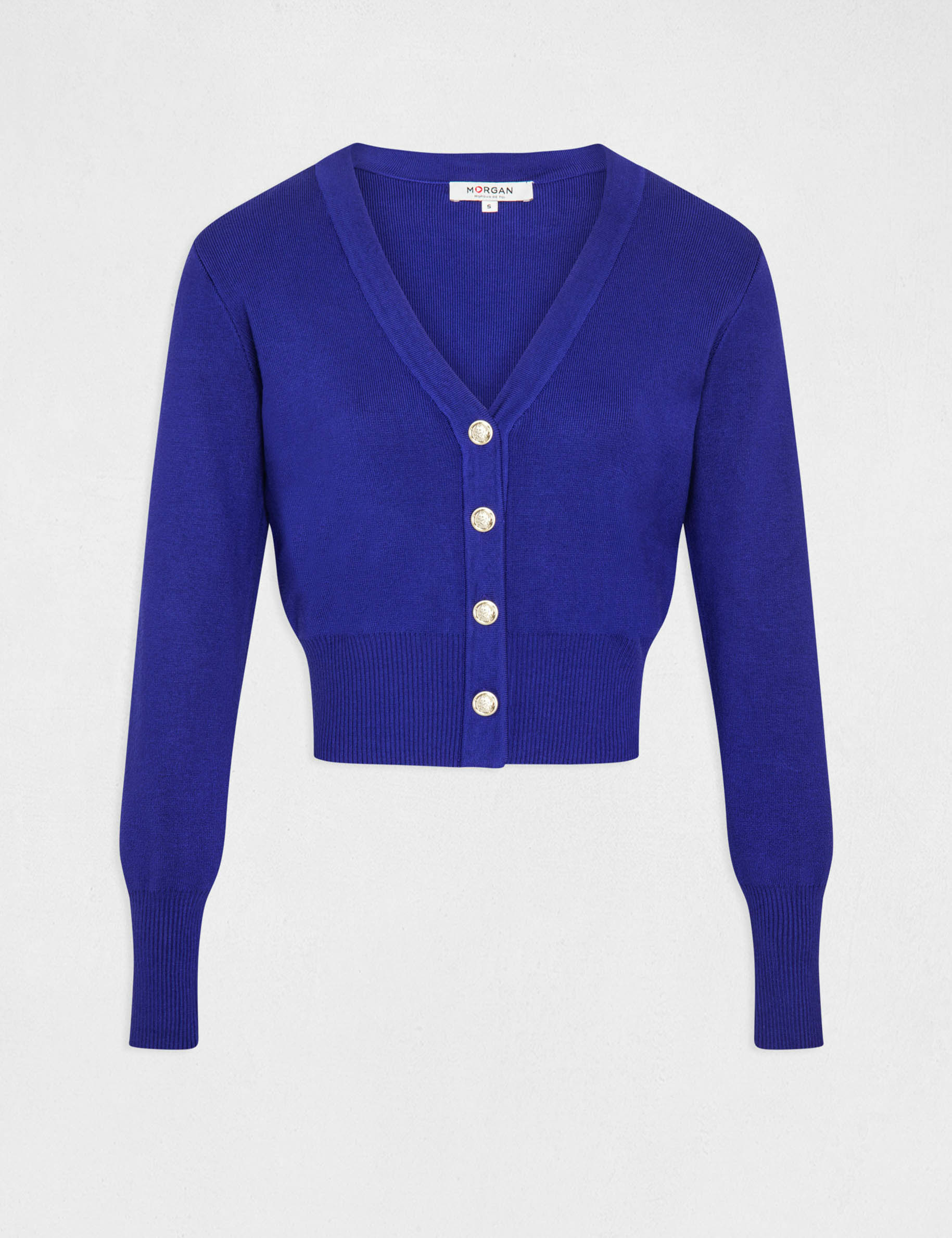 cardigan escote en v y manga larga azul medio mujer Cárdigan escote en V y manga larga azul medio mujer