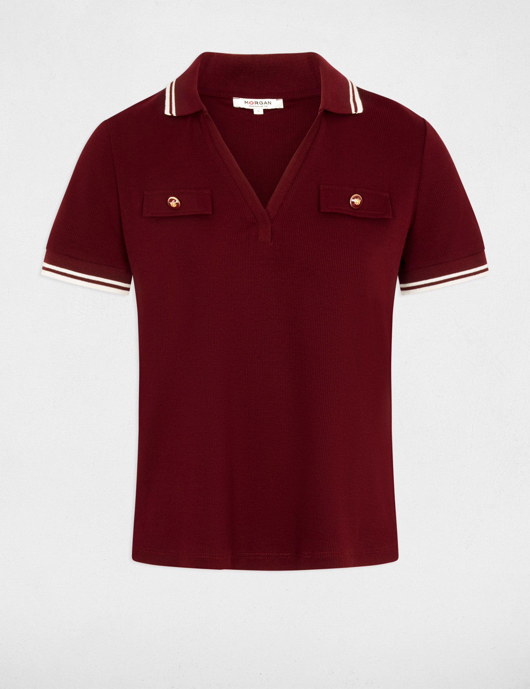 Polo ajustado burdeos mujer