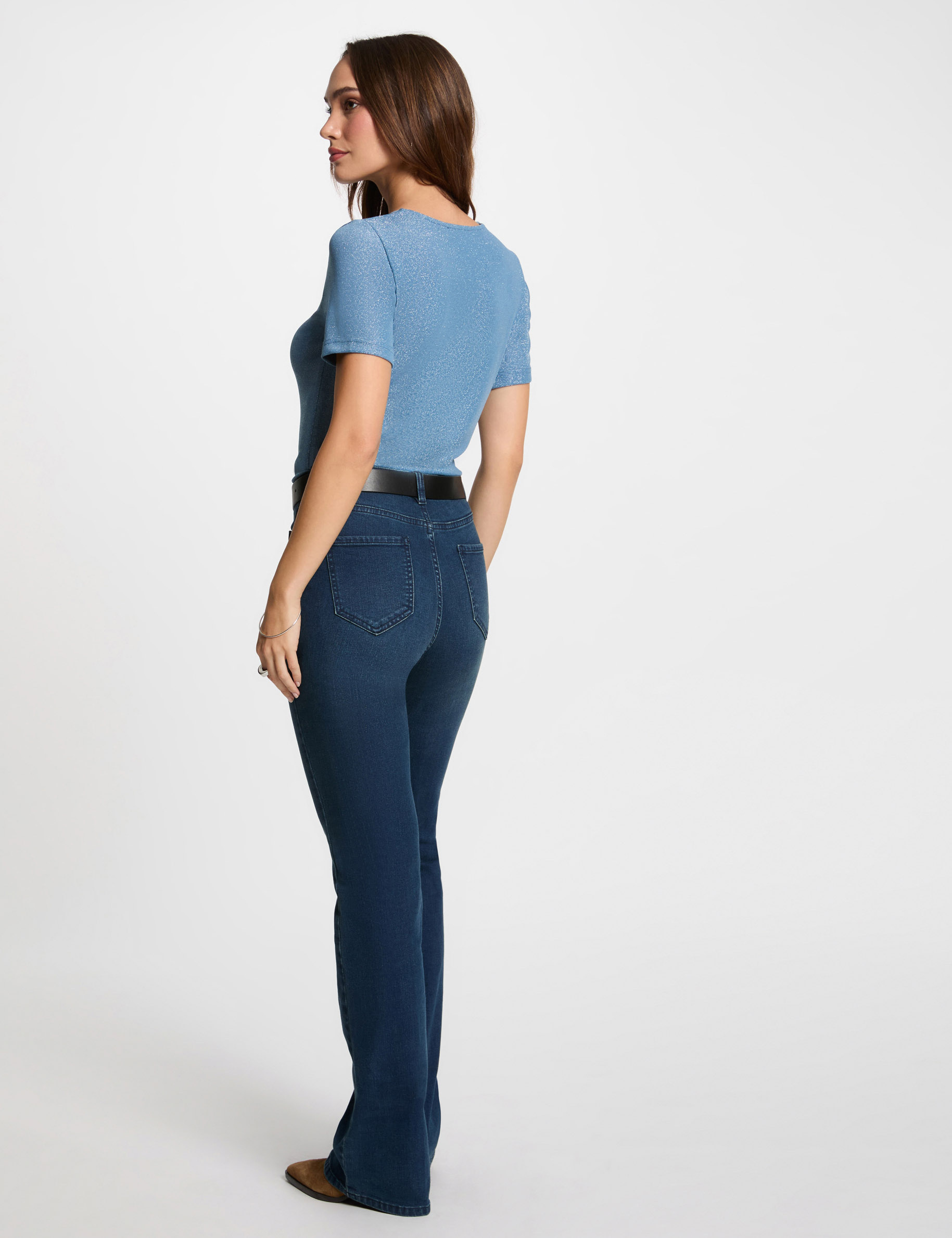 camiseta manga corta con escote en v bleu gris mujer Camiseta manga corta con escote en V bleu gris mujer