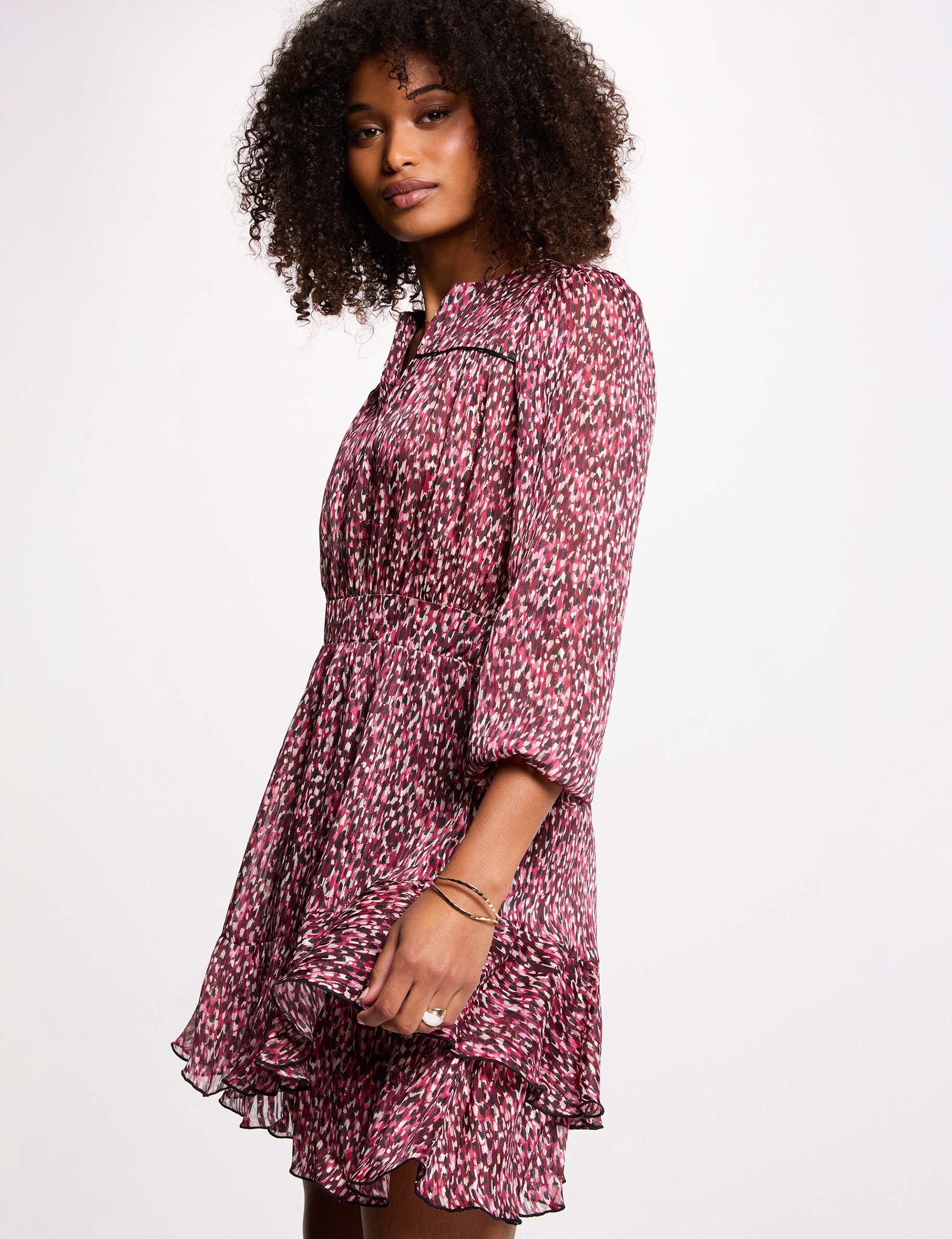 Vestido corto con cuello en V multicolor mujer