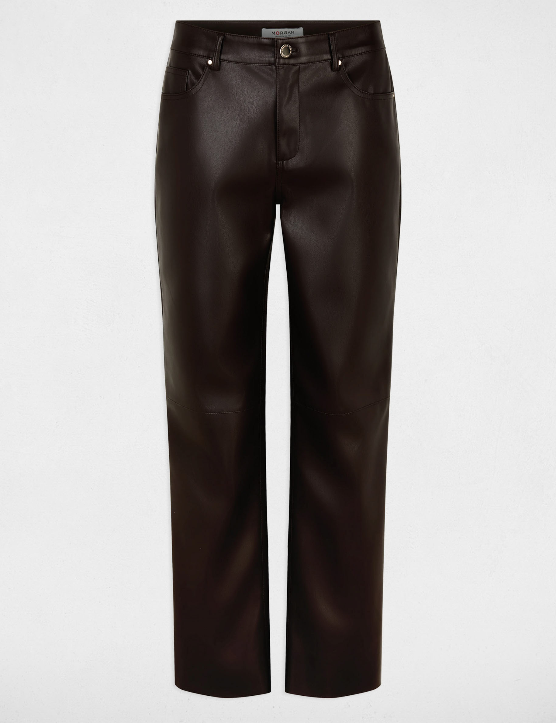 Pantal&oacute;n bootcut de cuero sint&eacute;tico marr&oacute;n oscuro mujer