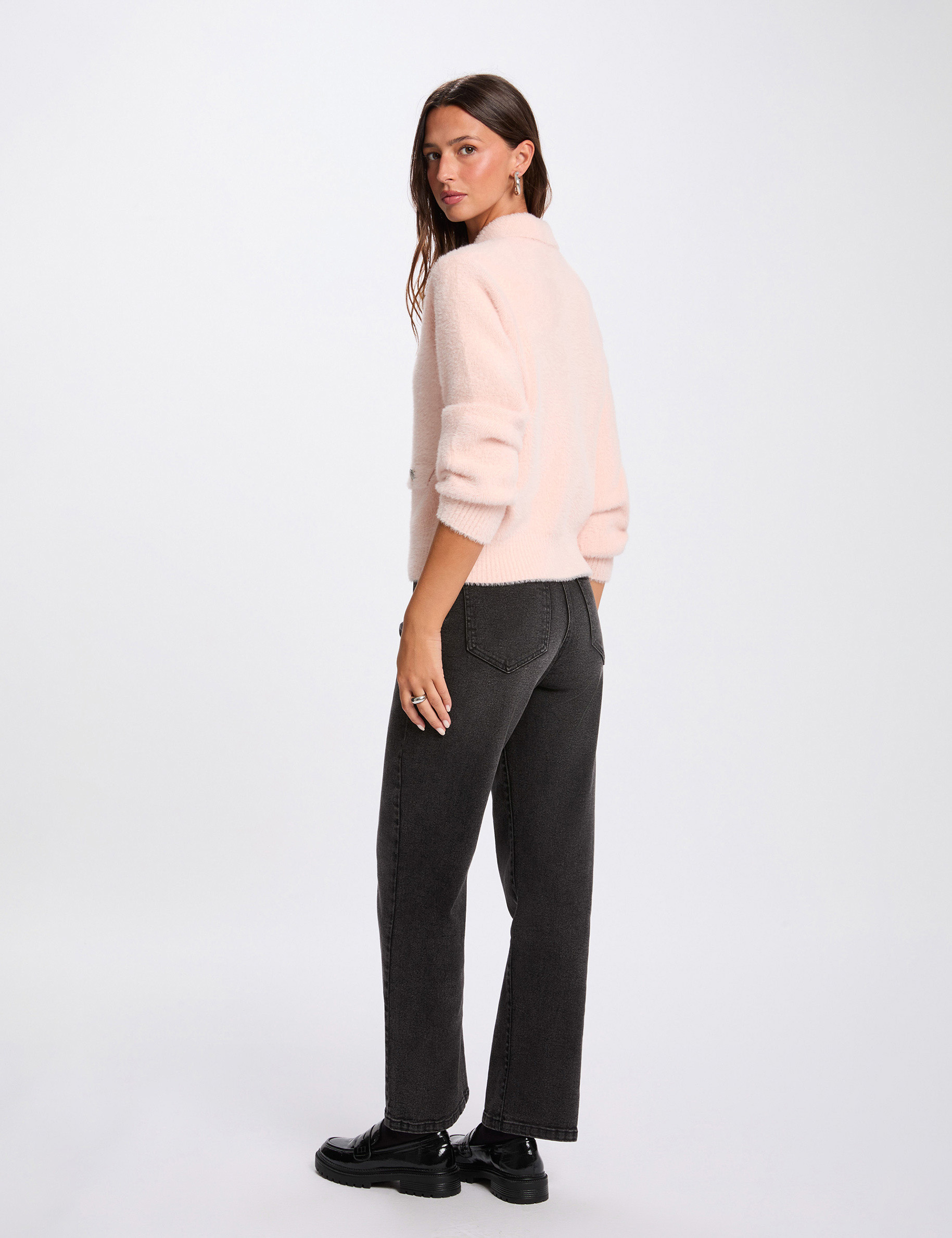 C&aacute;rdigan con cuello de solapa rosa claro mujer