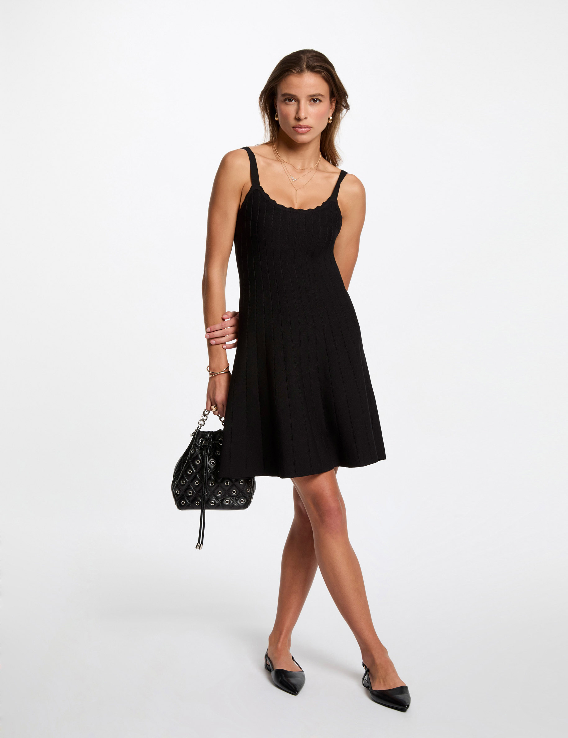Vestido de punto con tirantes finos negro mujer