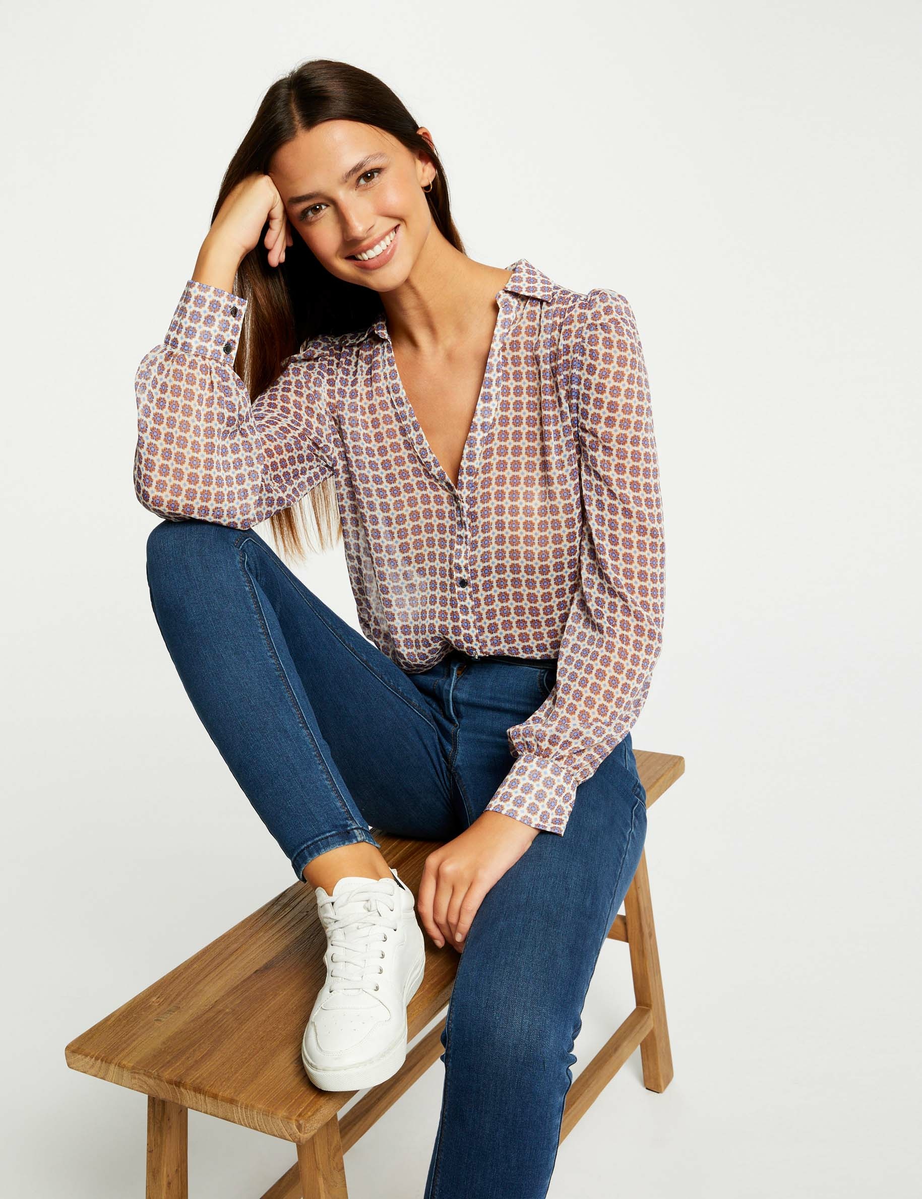 camisa manga larga estampada multico mujer Camisa manga larga estampada multico mujer