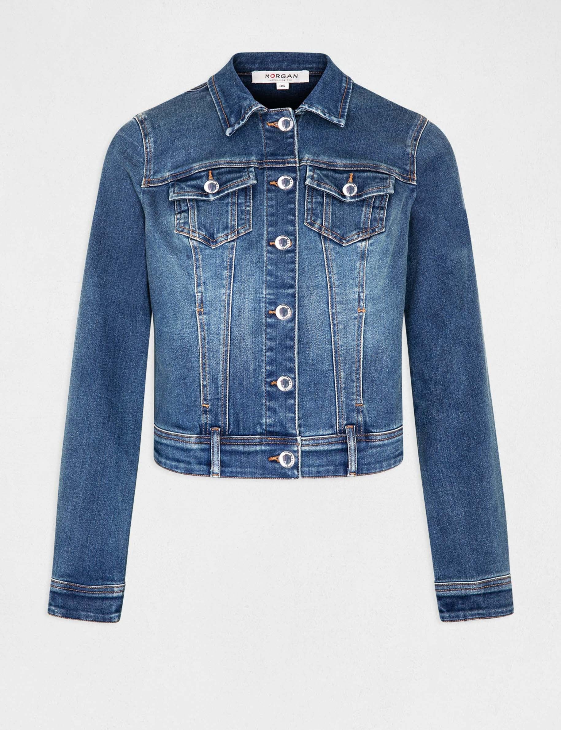 Chaqueta vaquera recta abotonada denim stone mujer
