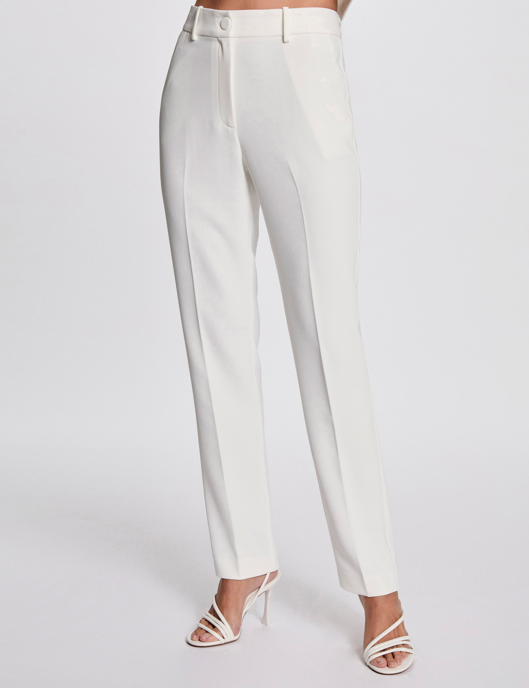 pantalon holgado con pinzas blanco mujer Pantalón holgado con pinzas blanco mujer