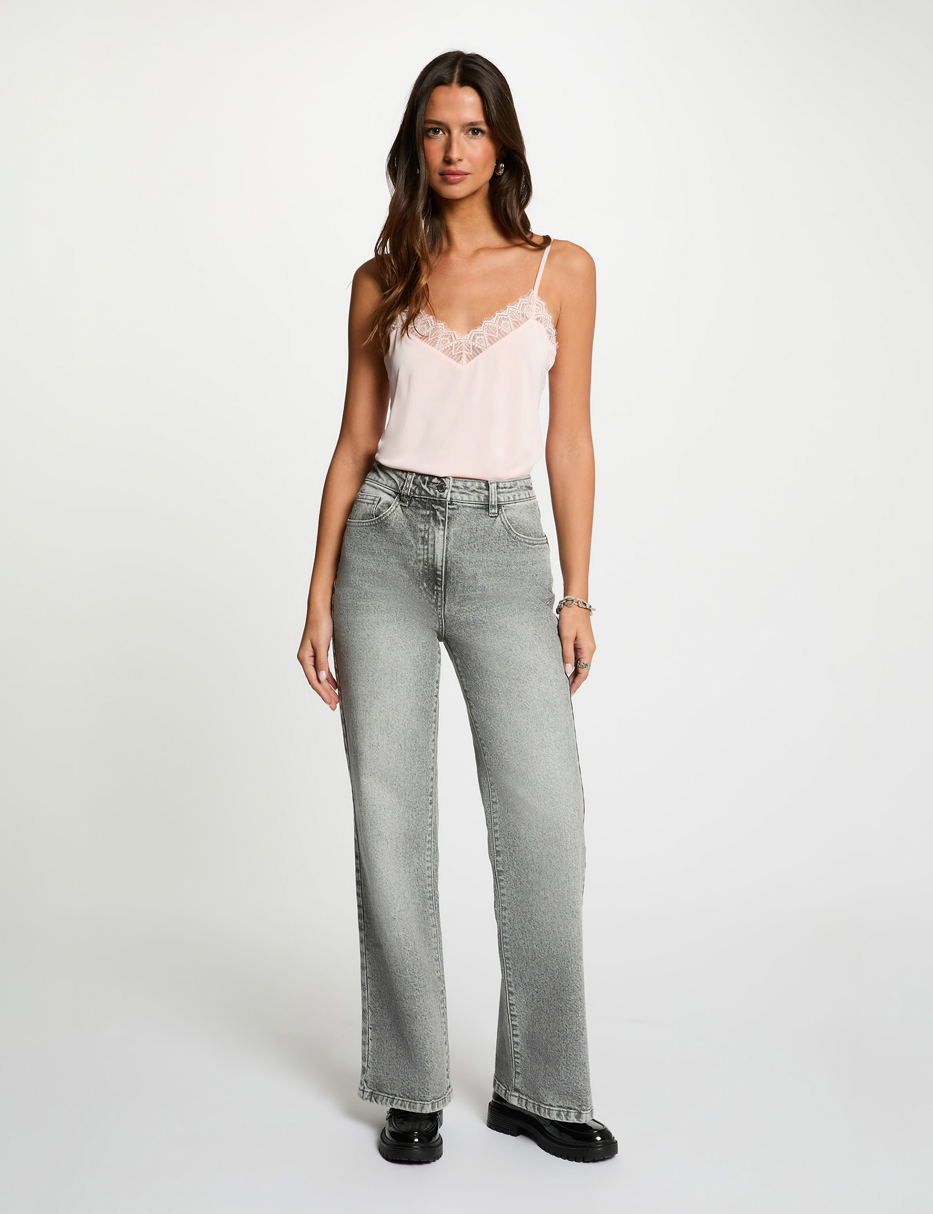 Top con encaje rosa claro mujer