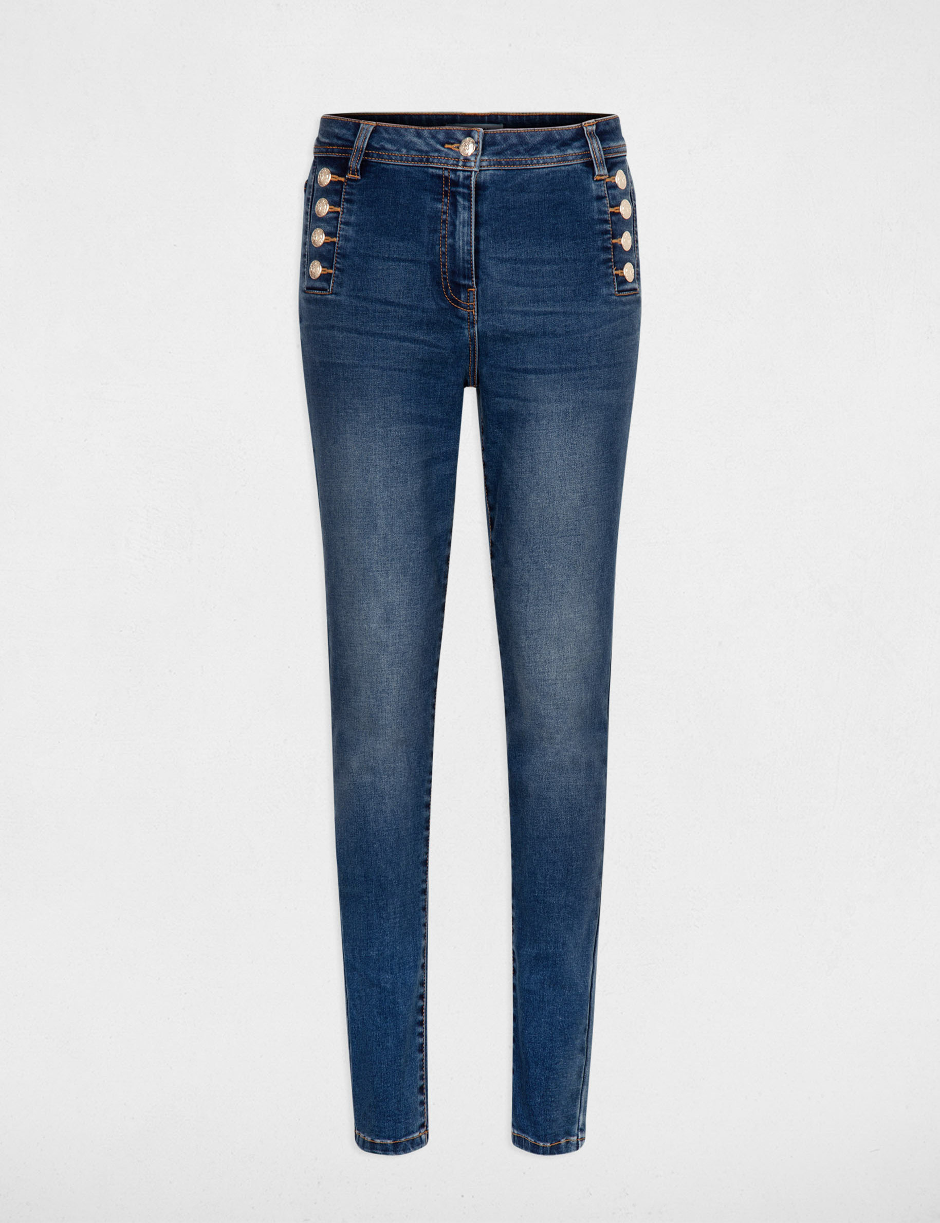 Vaquero slim con botones denim stone mujer