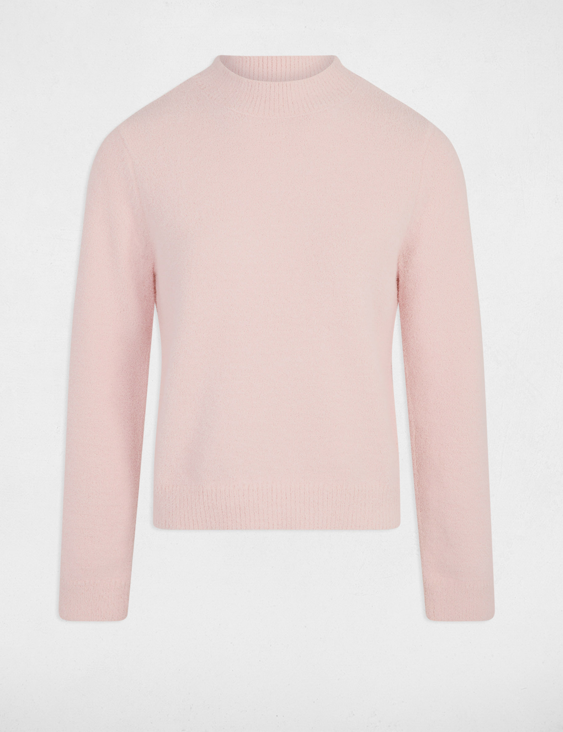 Jersey ajustado de cuello alto rosa claro mujer