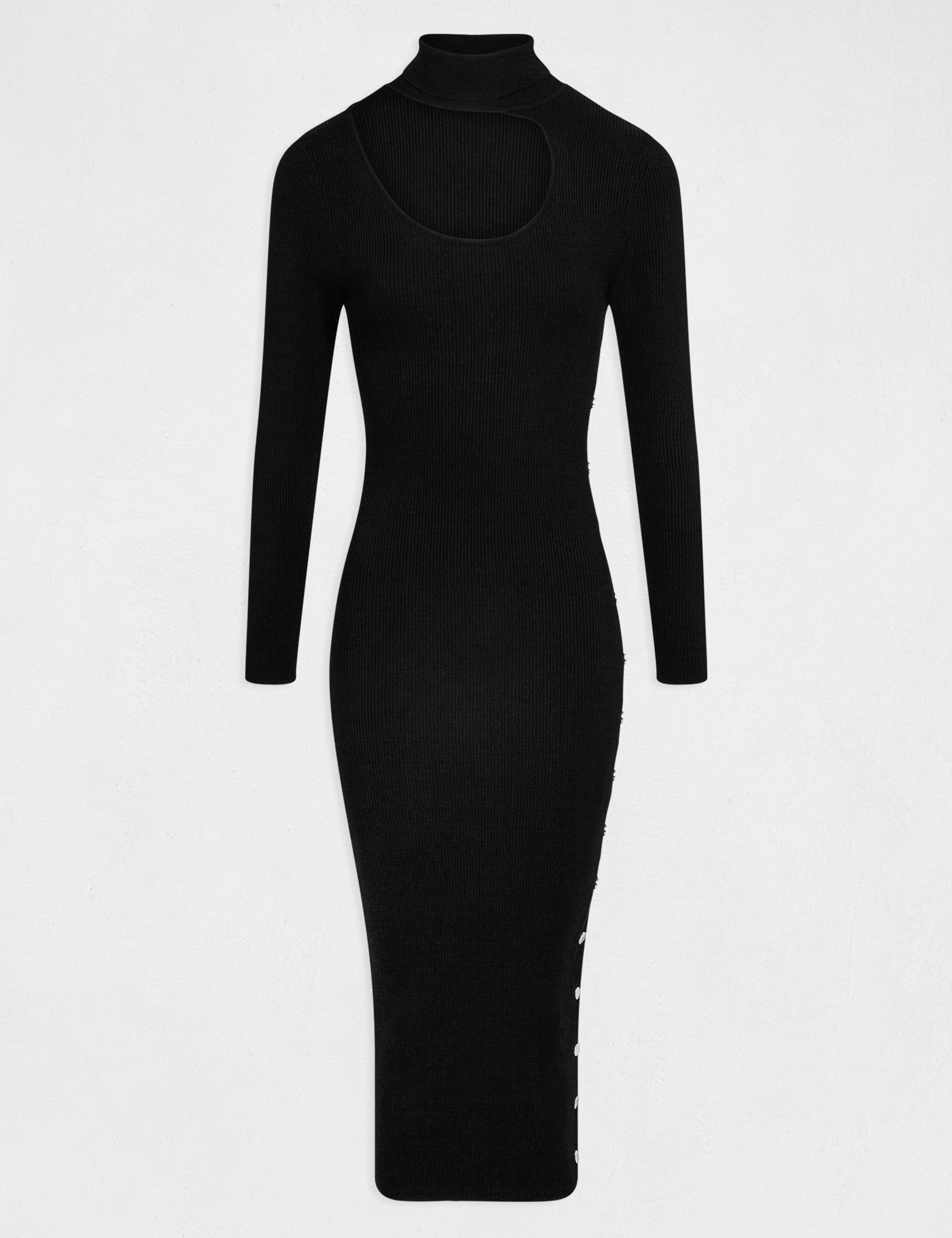 vestido de punto midi ajustado abertura negro mujer Vestido de punto midi ajustado abertura negro mujer
