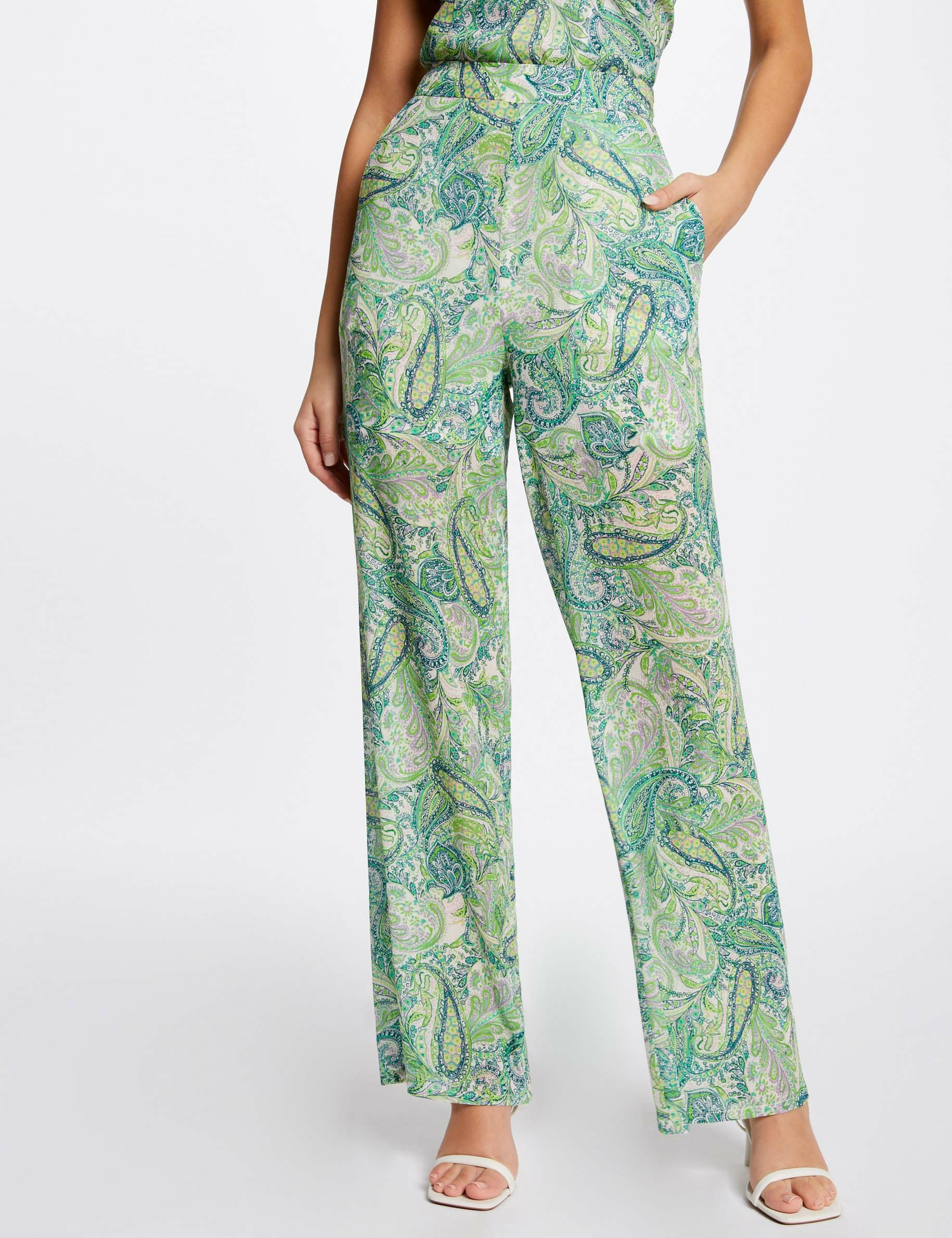 Pantalón recto holgado estampado multicolor mujer Pantalón recto holgado estampado multicolor mujer