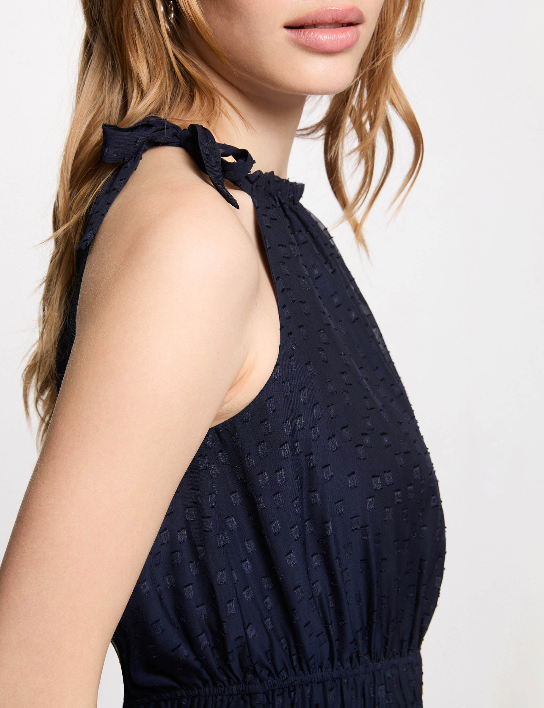 Vestido de gasa con tirantes finos azul marino mujer