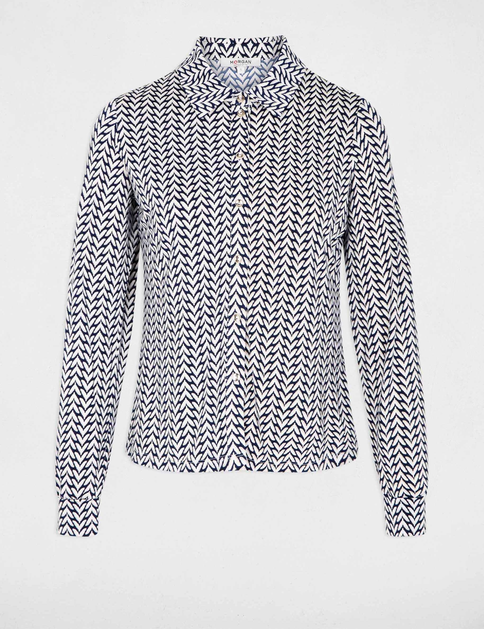 Camisa recta con cuello vuelto blanco mujer