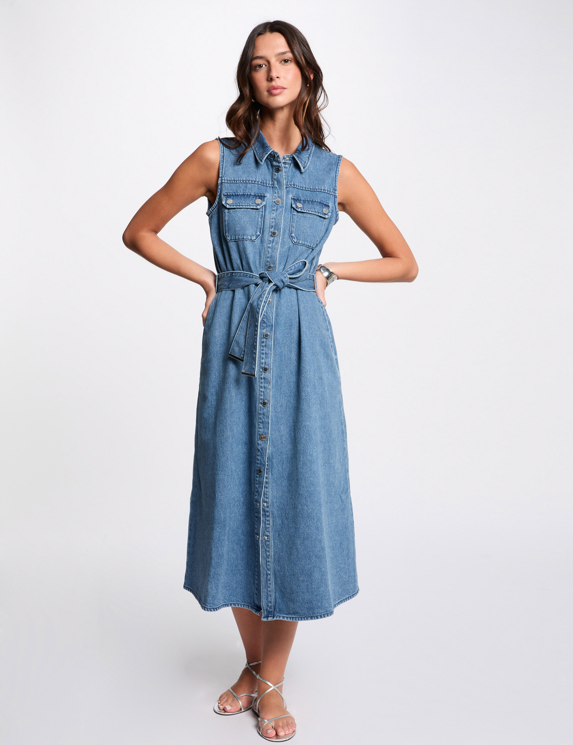 vestido midi evase vaquero denim stone mujer Vestido midi evasé vaquero denim stone mujer