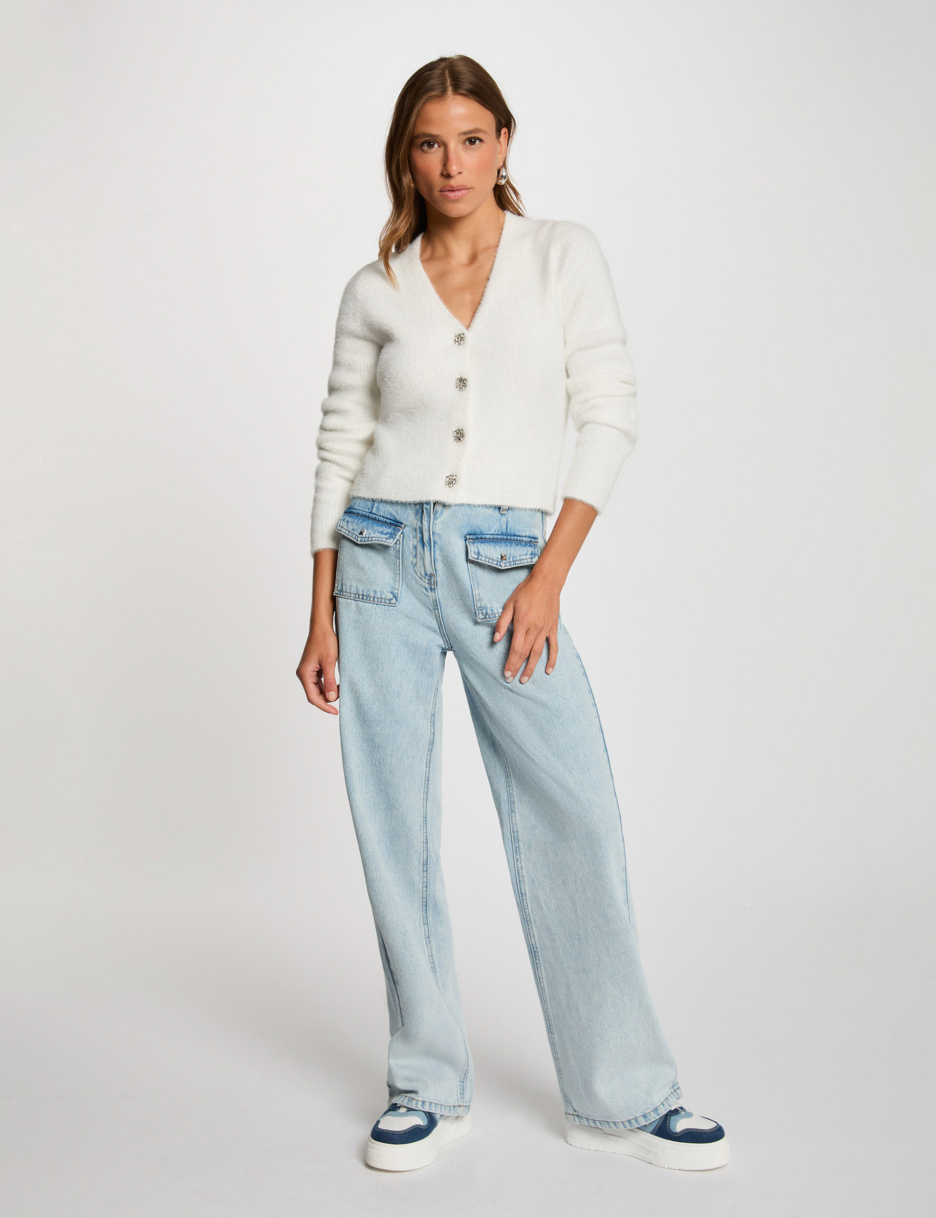 cardigan manga larga blanco mujer Cárdigan manga larga blanco mujer