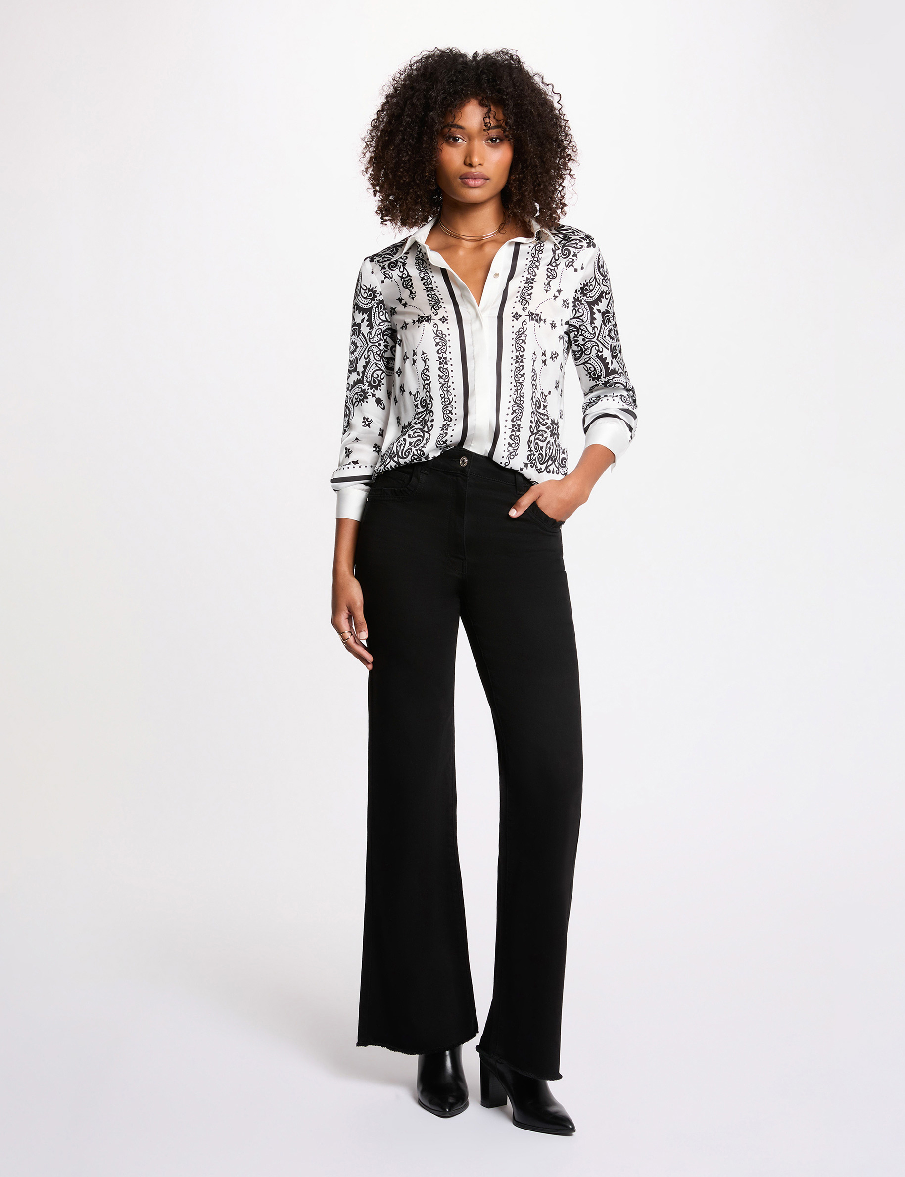 Camisa fluida estampada blanco mujer