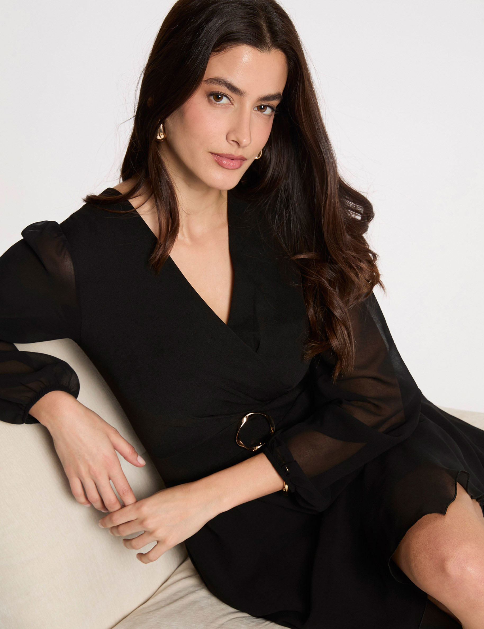 Vestido corto cruzado negro mujer