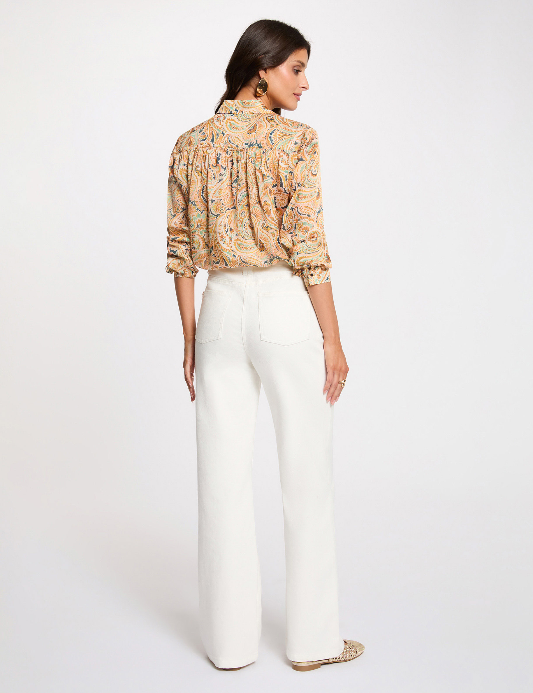 Top de sat&eacute;n con cuello de solapa multicolor mujer