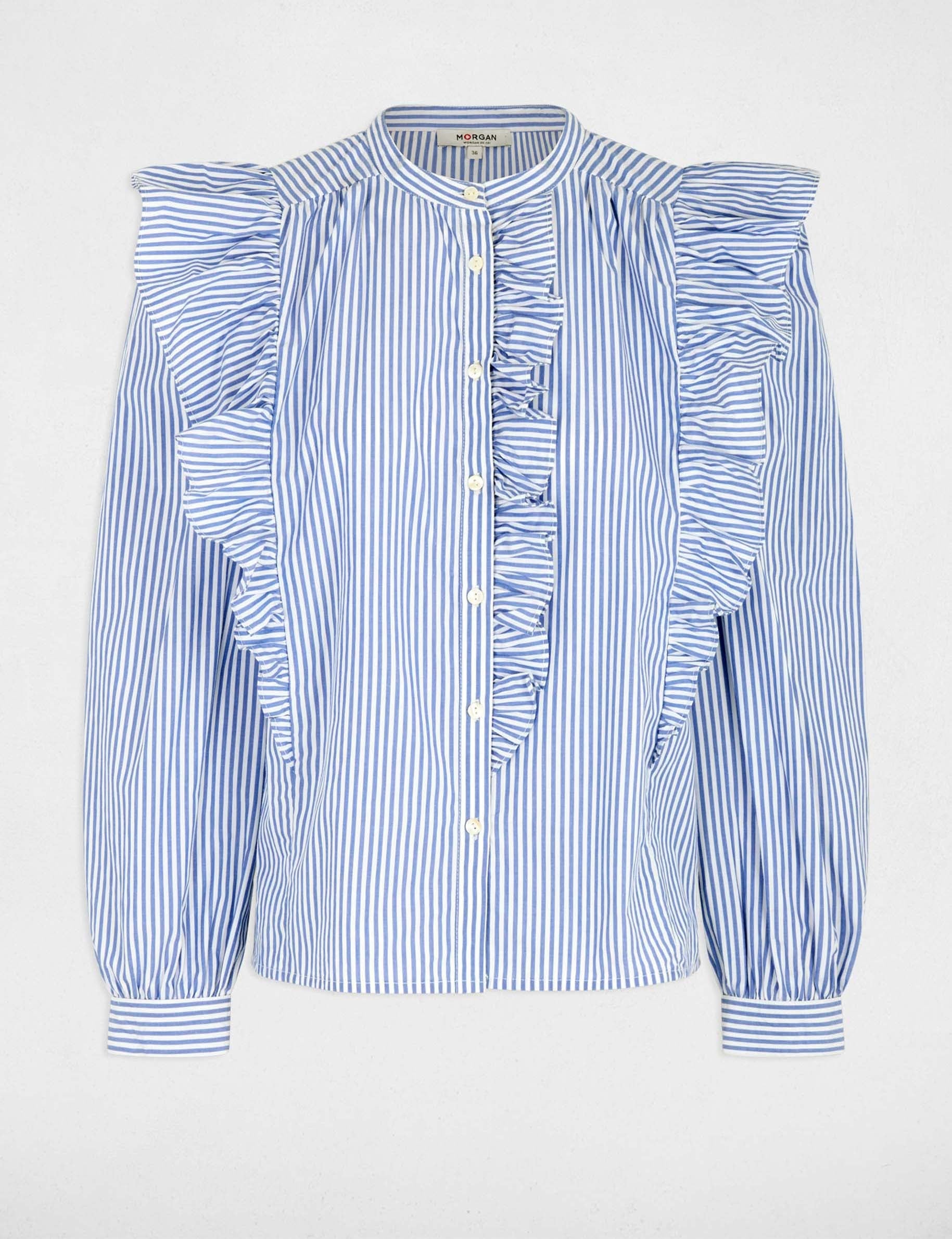 Camisa de rayas con cuello mao azul cielo mujer