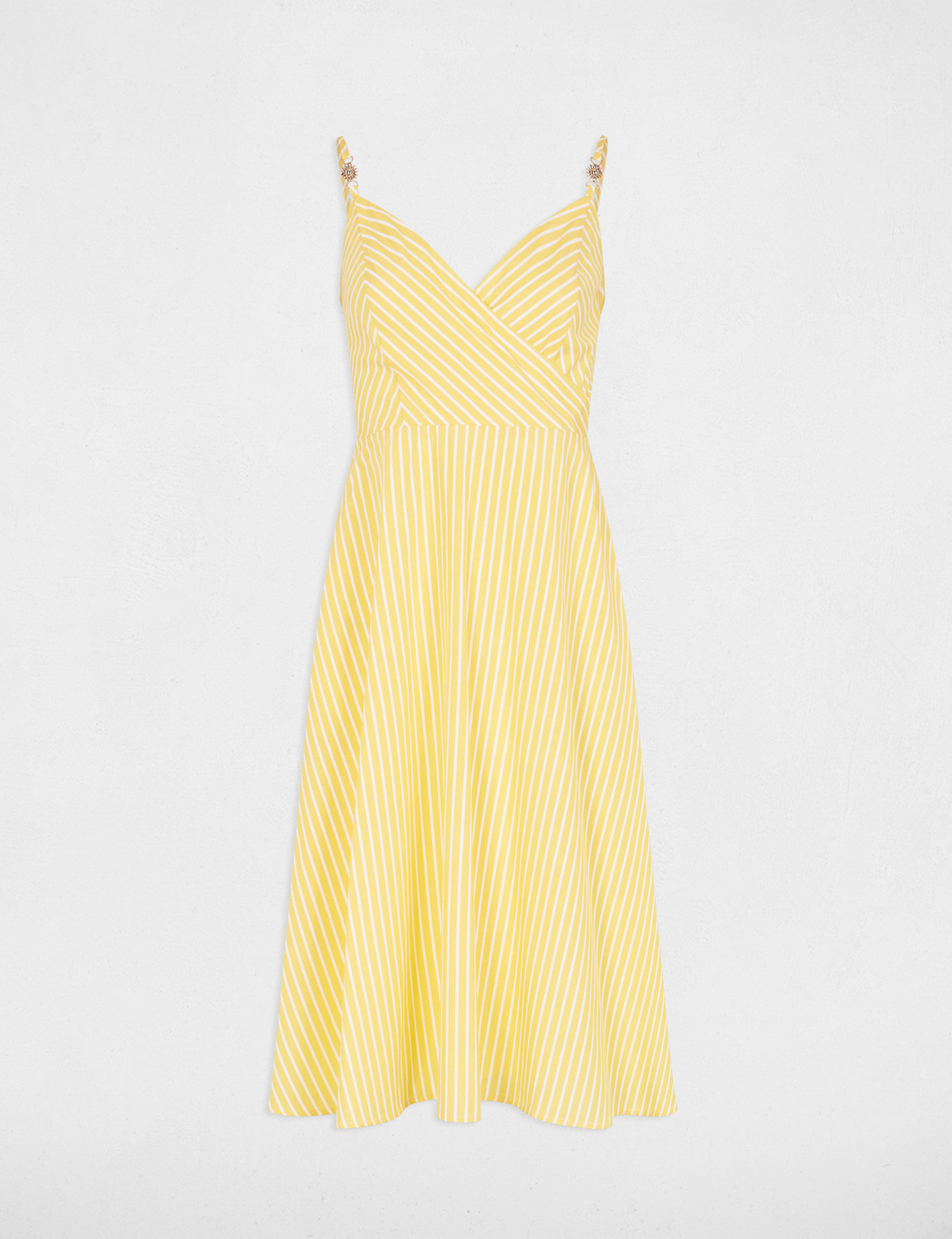 Vestido cruzado de rayas amarillo claro mujer
