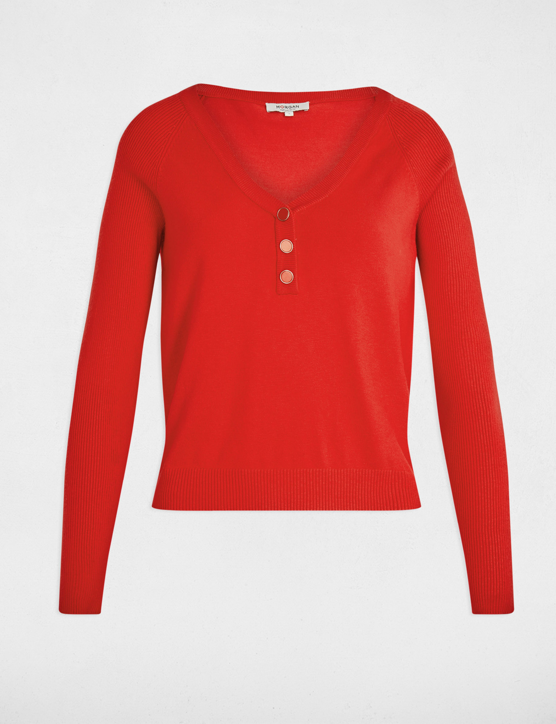 Jersey entallado con cuello en V rojo mujer