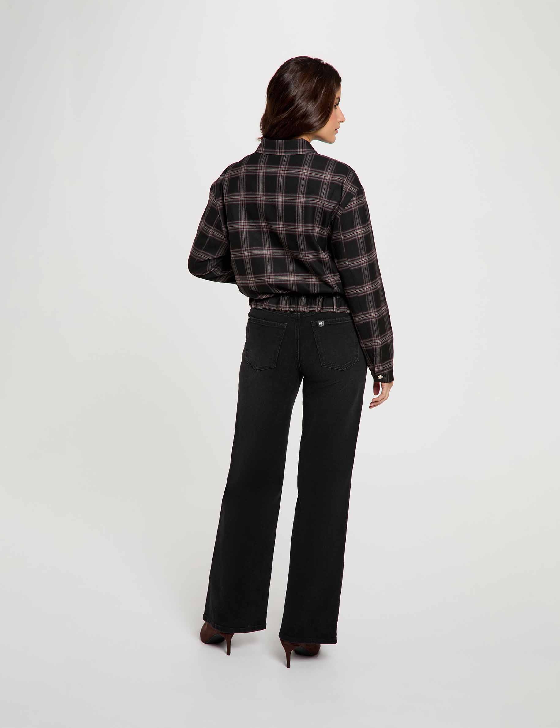 Chaqueta de cuadros negro mujer