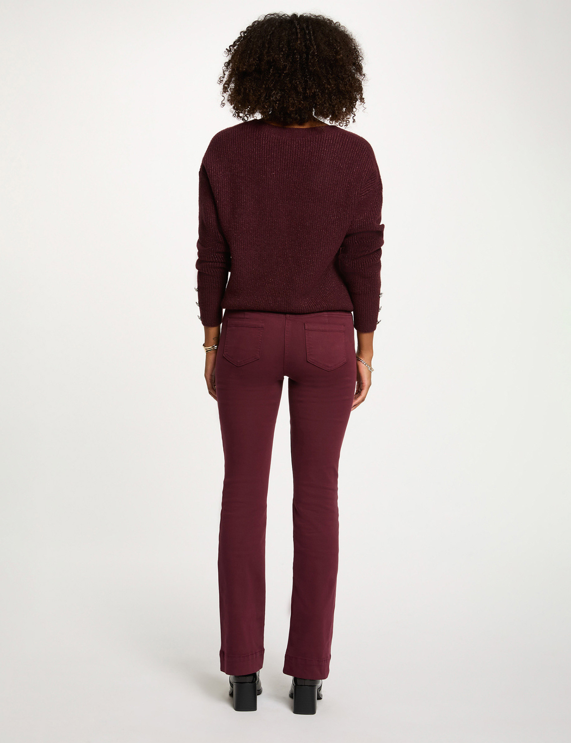 Jersey cuello en V oversize ciruela mujer