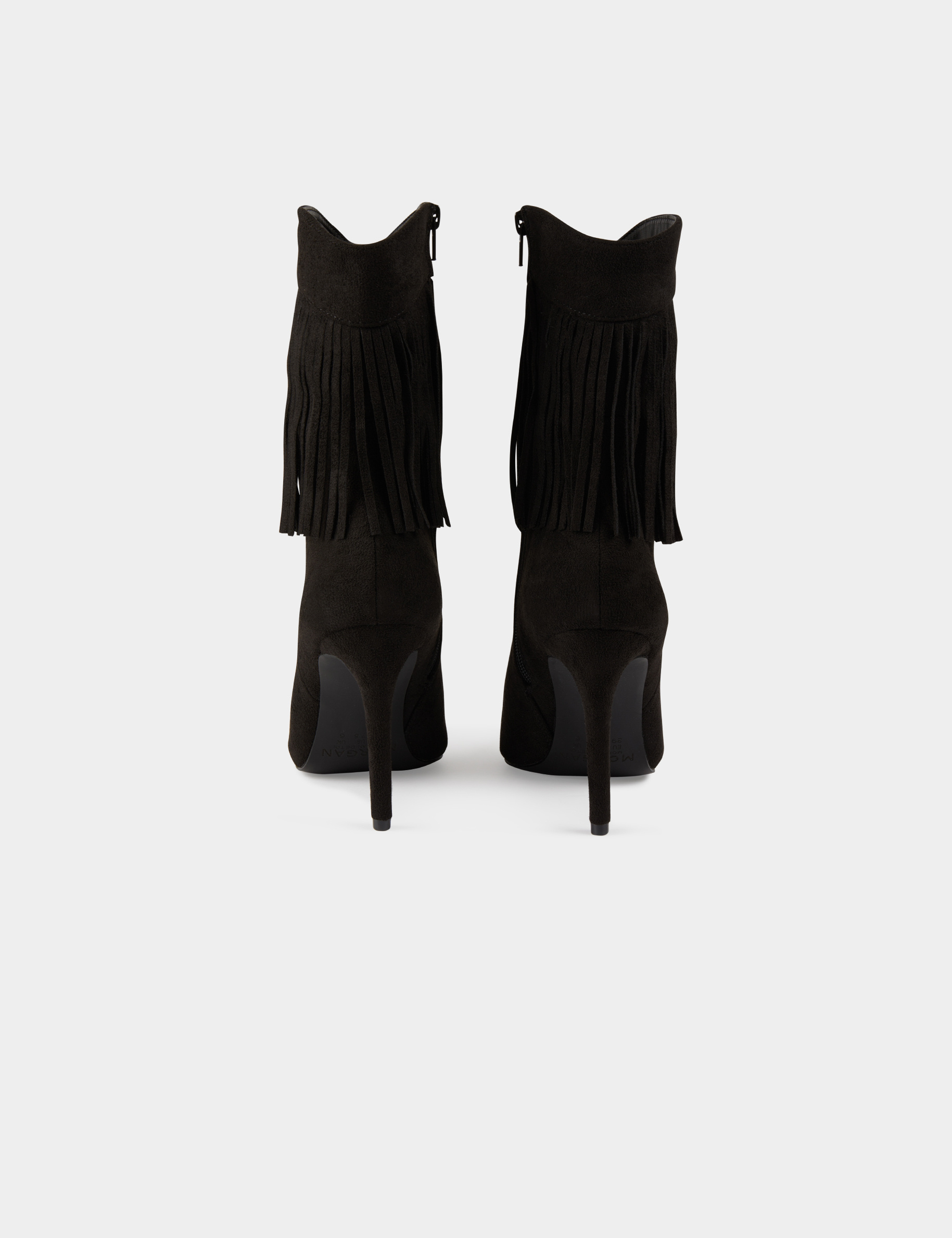 Botines de tacón con flecos negro mujer