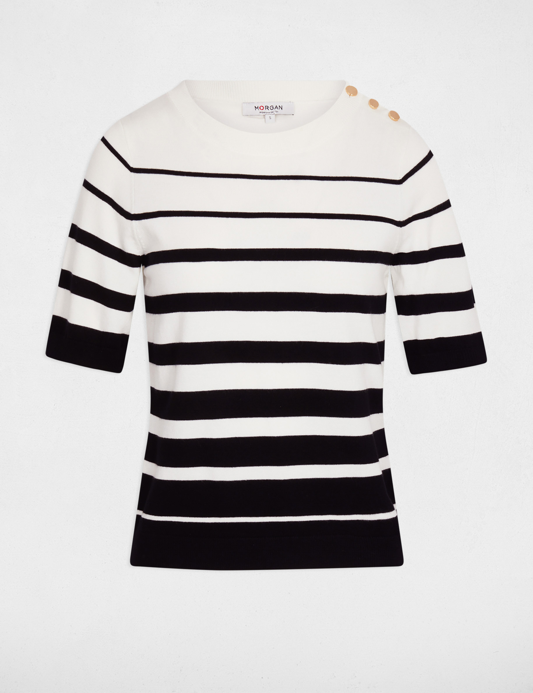 Jersey de rayas con mangas cortas blanco mujer