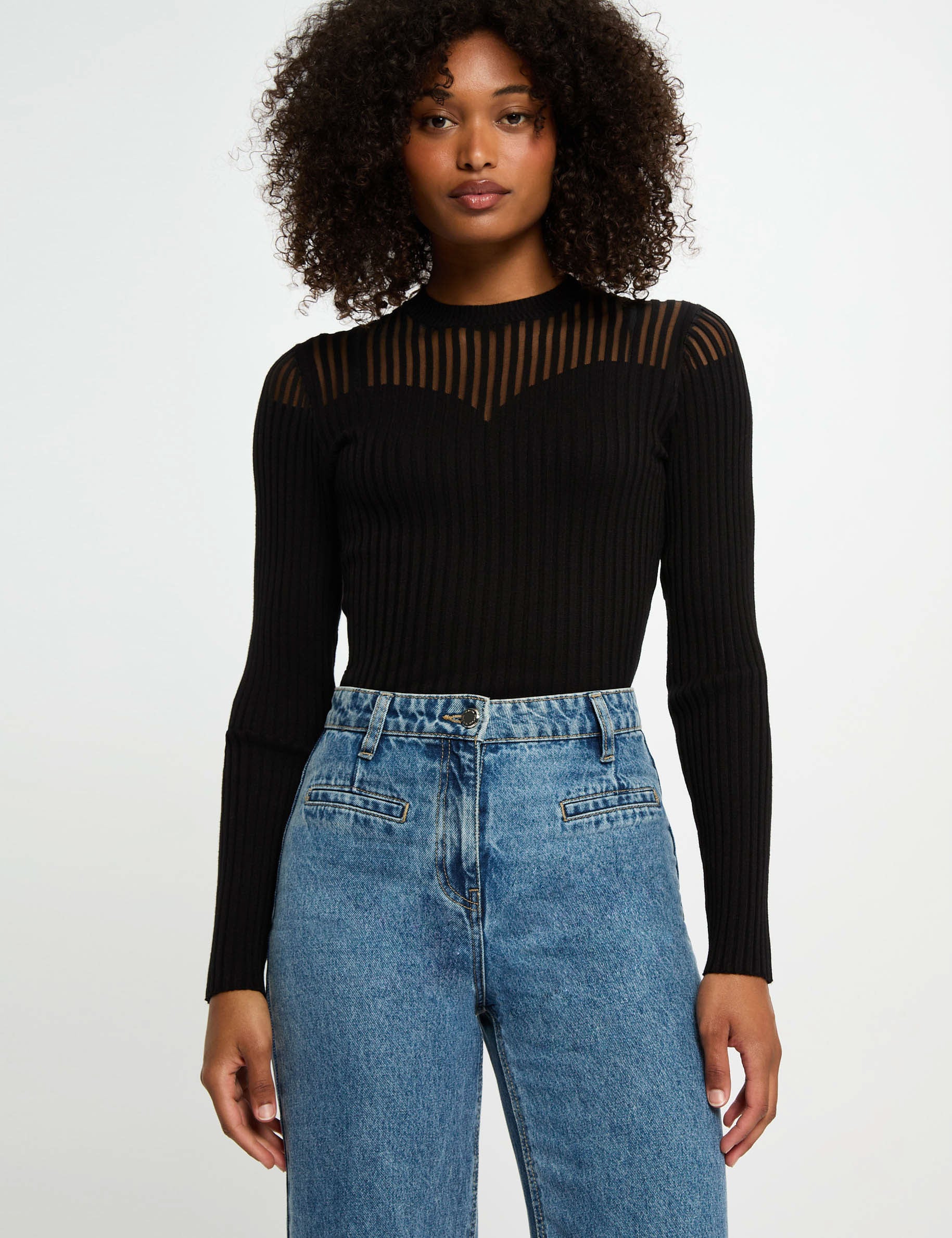 Jersey entallado negro mujer